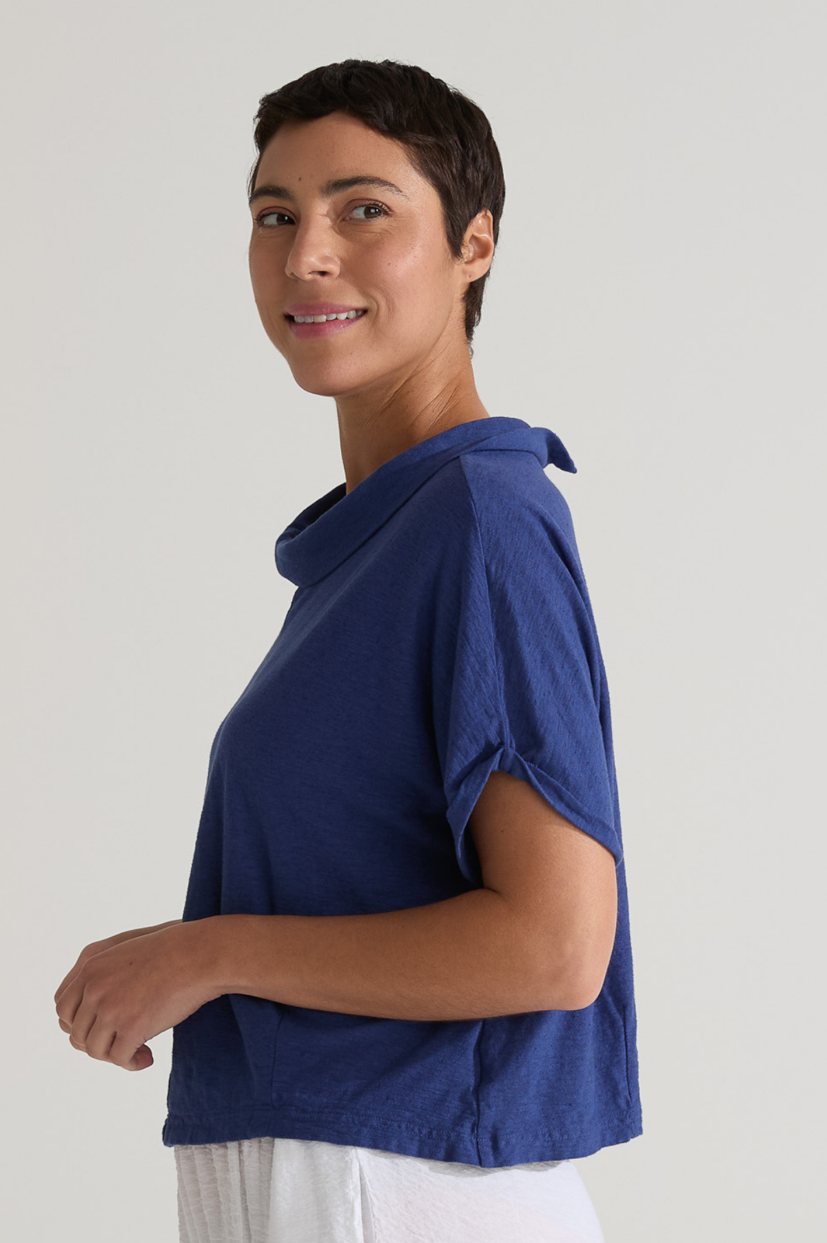 Cut Loose Linen Cotton Roll Sleeve Cowl Top Summer 2025- Special Order