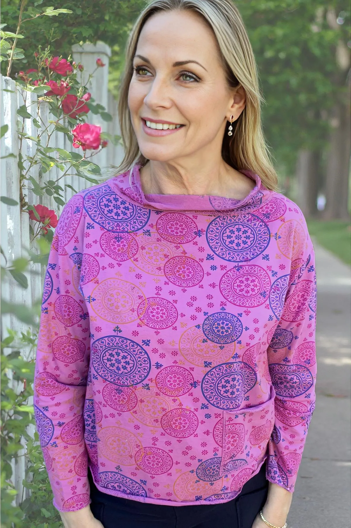 Prairie Cotton Baby French Terry Relaxed Yoga Top-Mandala Pattern
