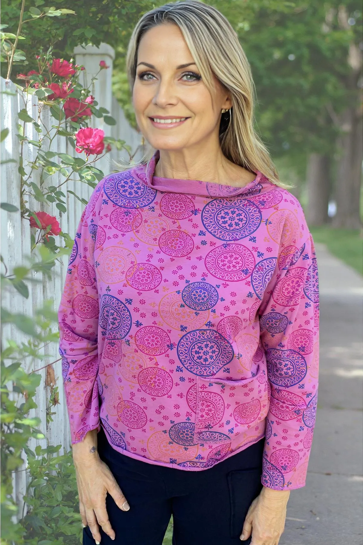 Prairie Cotton Baby French Terry Relaxed Yoga Top-Mandala Pattern