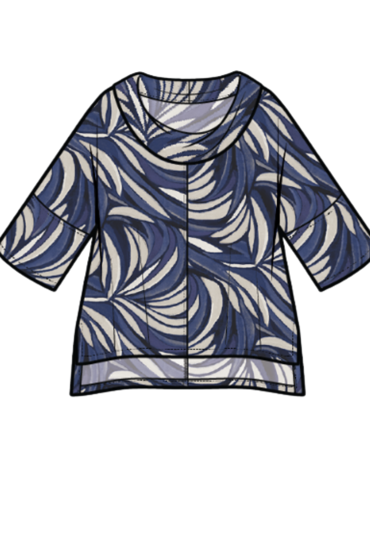 Olivia by Habitat Clothing Abstract Waves Urban Cowl Pullover-Navy