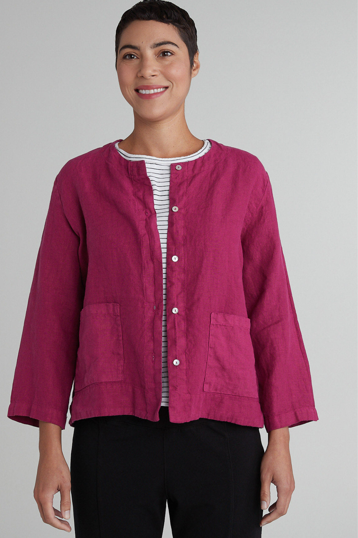 Cut Loose Solid Linen Cropped Jacket-Mint