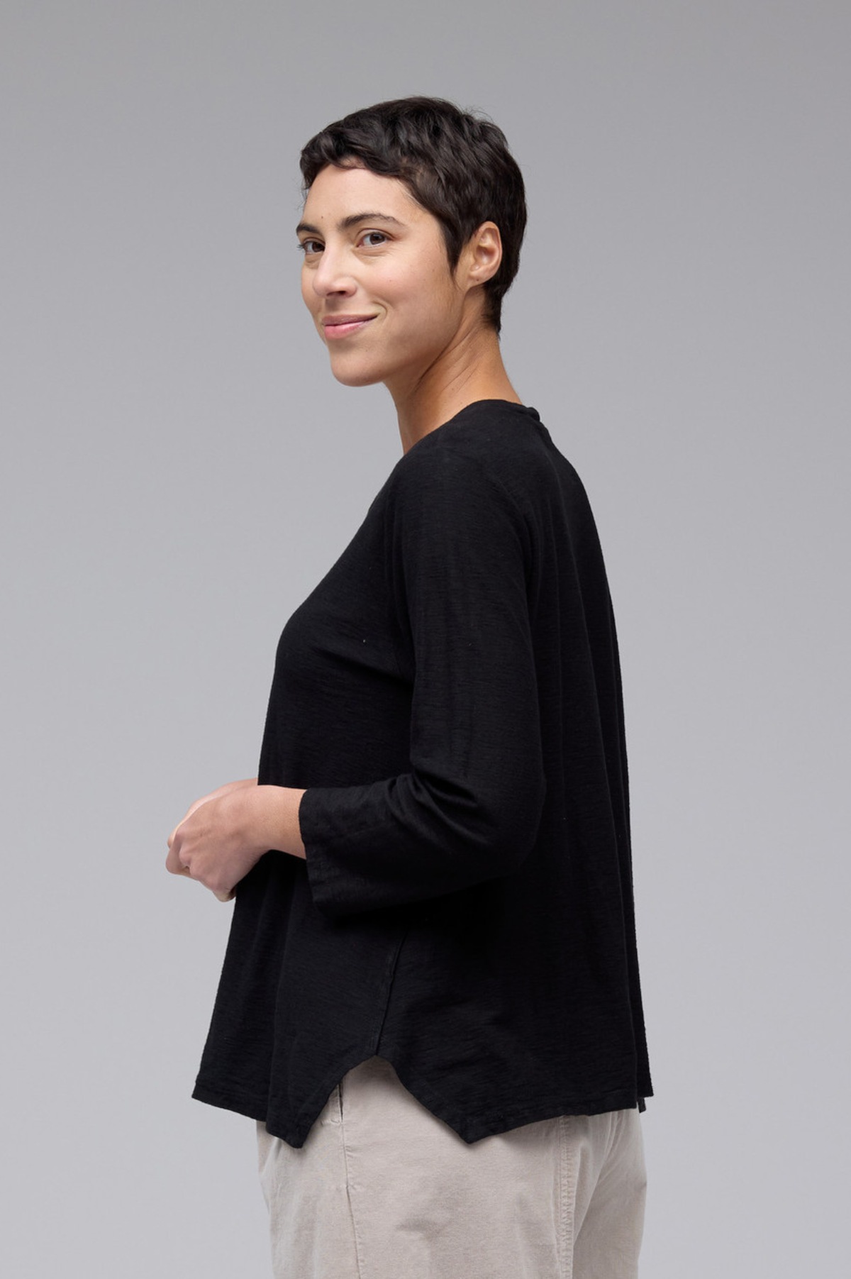 Cut Loose Linen Cotton Jersey Side Vent Crew Top Fall 2025-Special Order