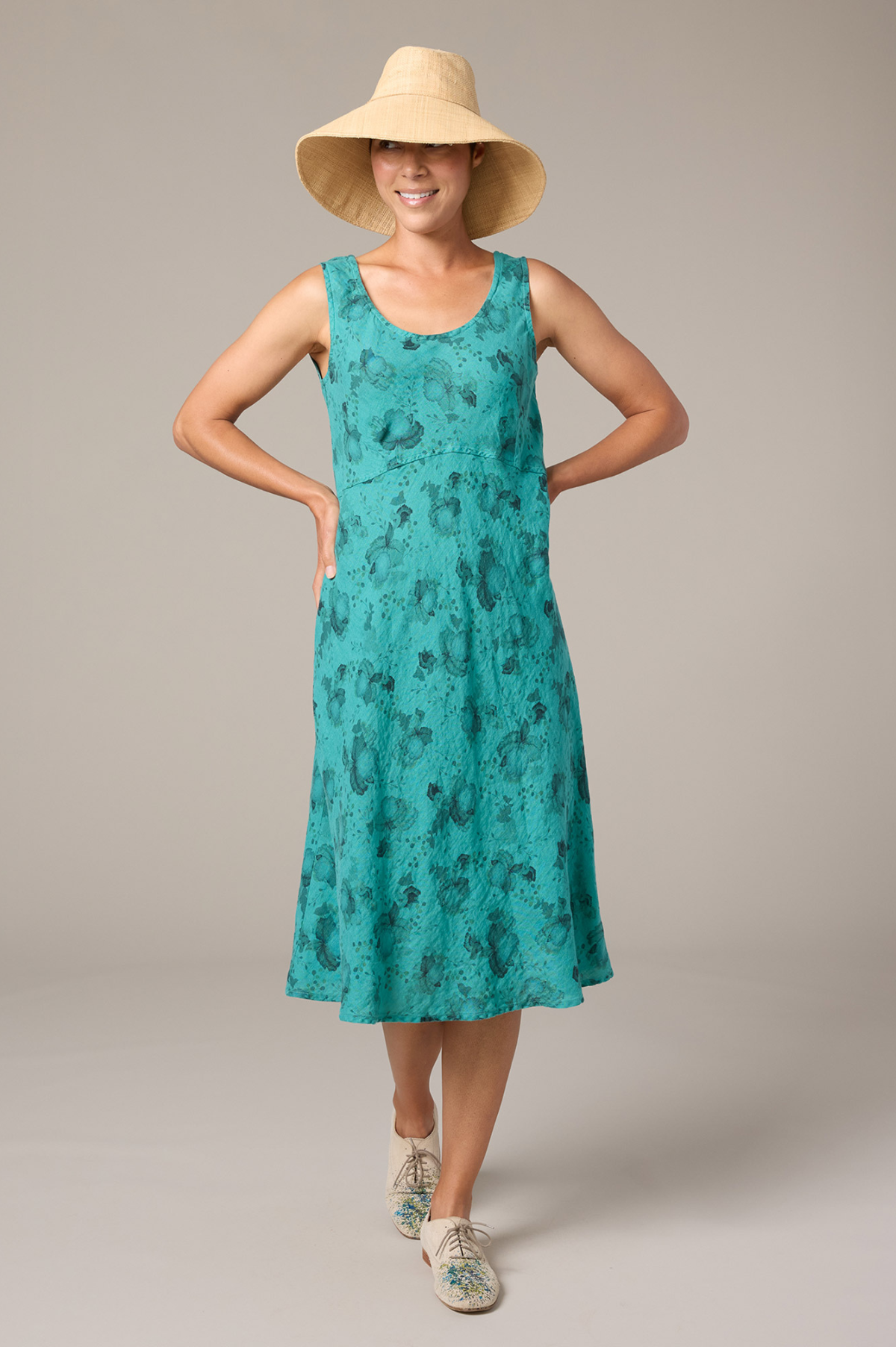 chinese dress ladies Cut Loose Leoni Floral Print Tank Dress Spring 2026- Special Order x Large / Overcast Floral Linen