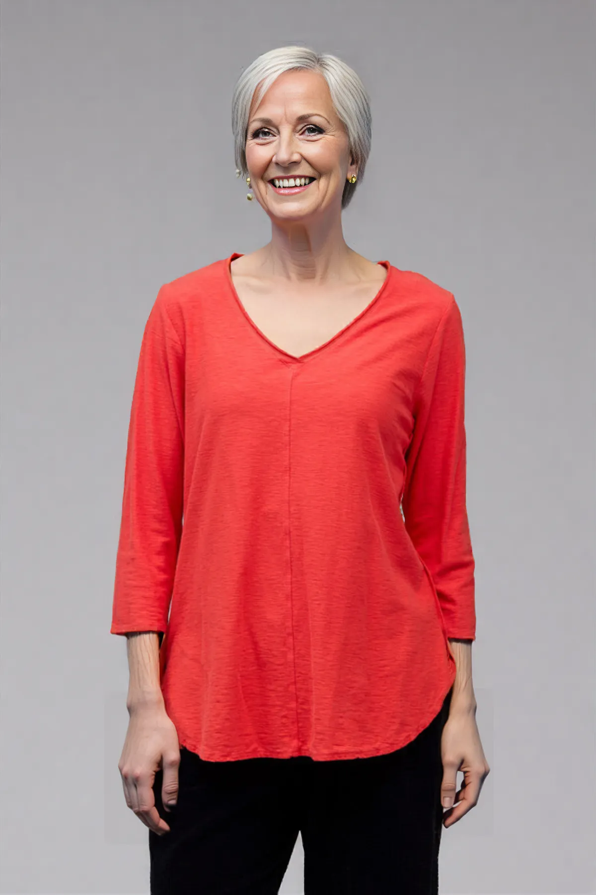 Cut Loose Clothing Linen Cotton Jersey 3/4 Sleeve V-Neck Top