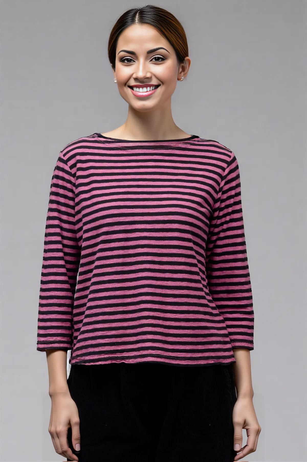 Cut Loose Black Stripe 3/4 Sleeve Boatneck Tee Fall 2025-Special Order