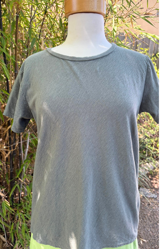 Cut Loose Clothing Linen Cotton Jersey Short Sleeve Bias Tee -Clay