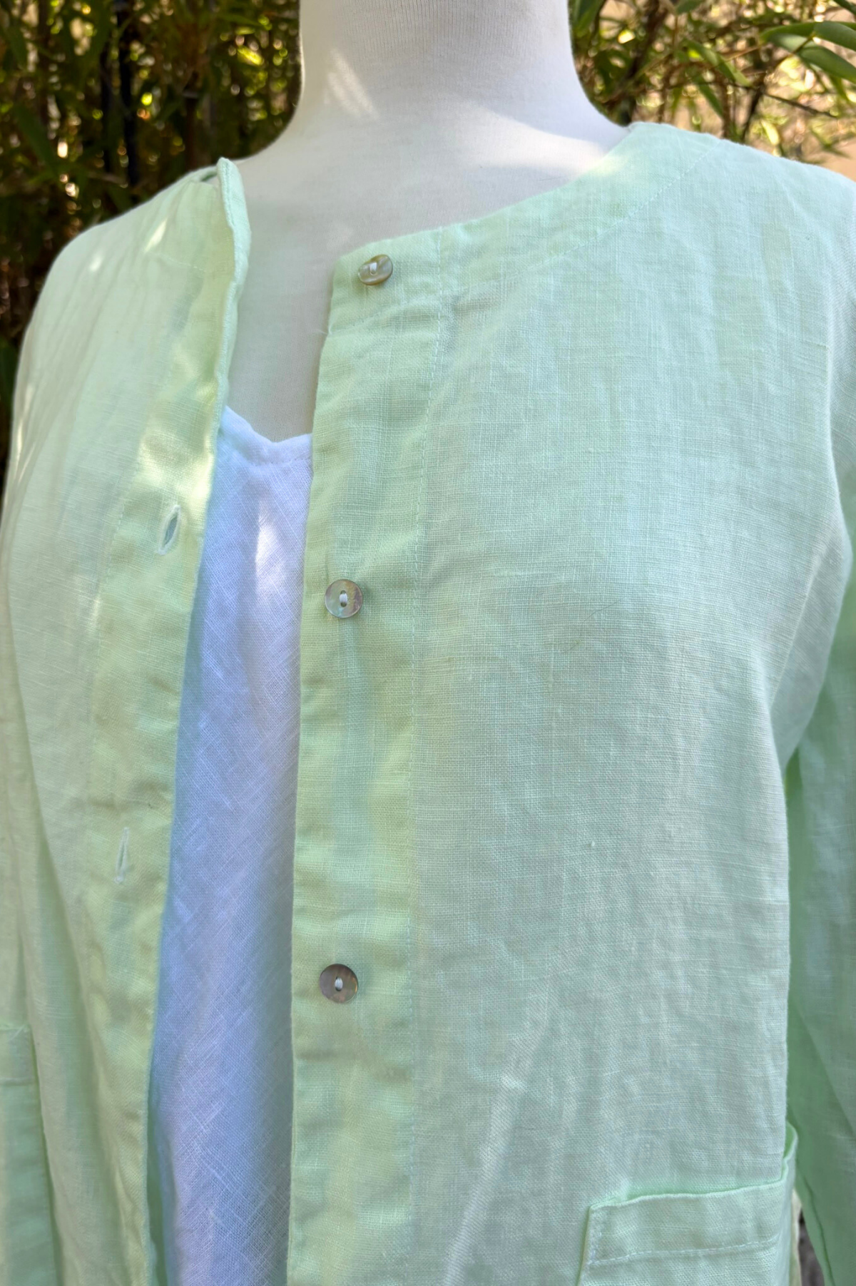 Cut Loose Solid Linen Cropped Jacket-Mint