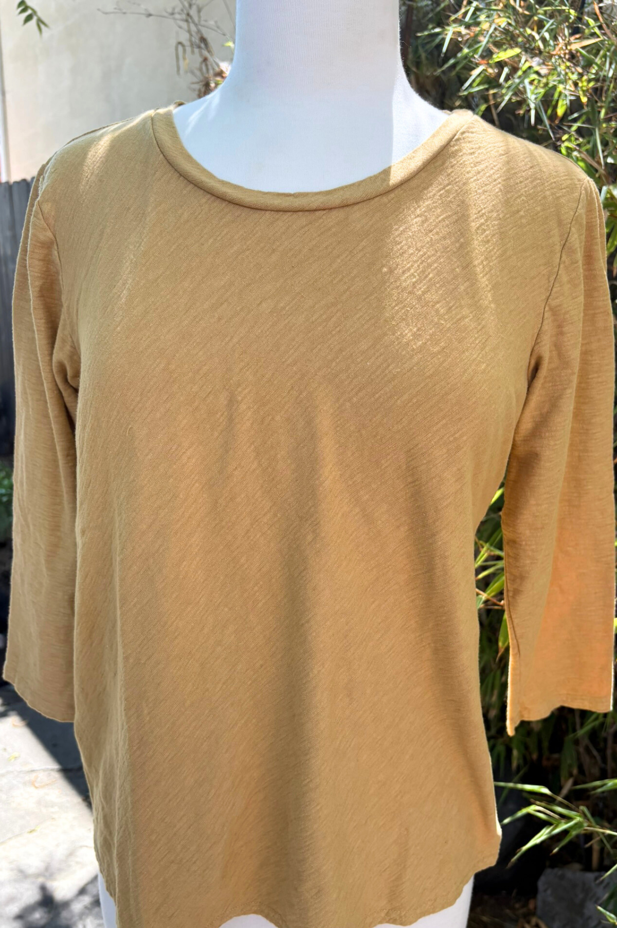 Cut Loose Linen Cotton Jersey 3/4 Sleeve Bias Tee -Manuka