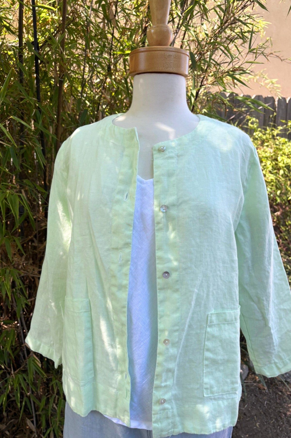 Cut Loose Solid Linen Cropped Jacket-Mint