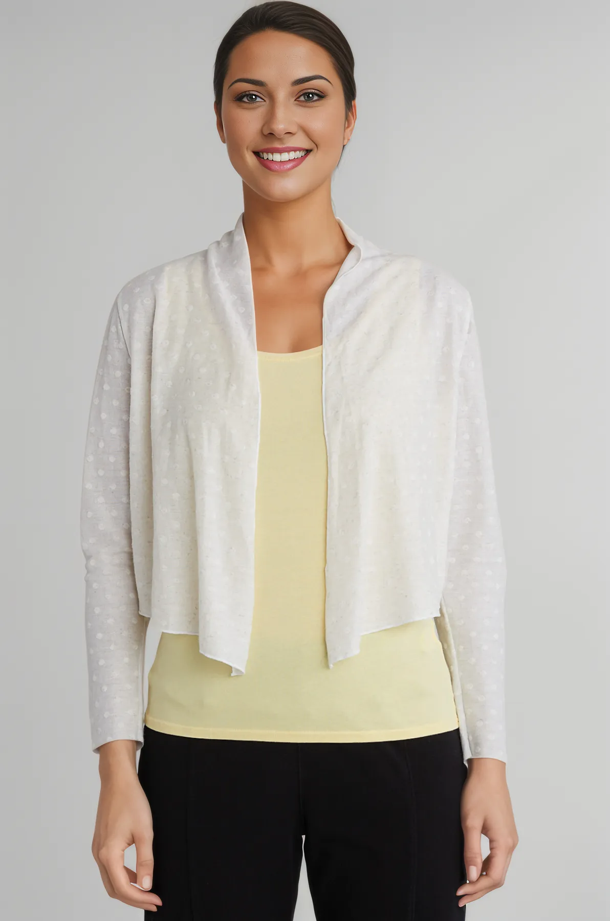 Cut Loose Mesh Dot Crop Open Cardigan -Violine