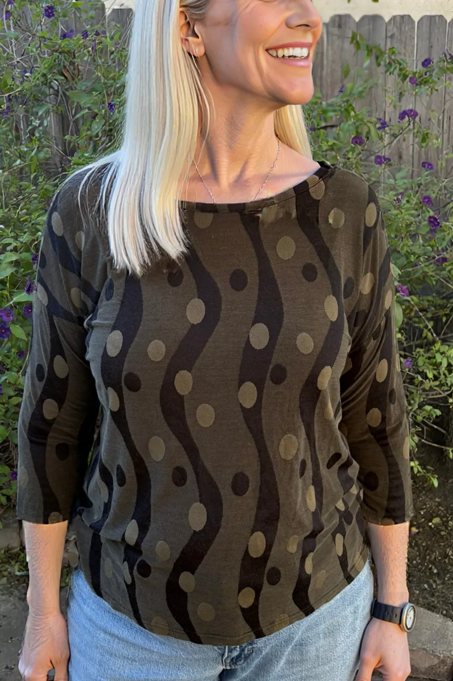 Cut Loose Clothing Dot Jacquard Dot Shoulder Tee -Kelp