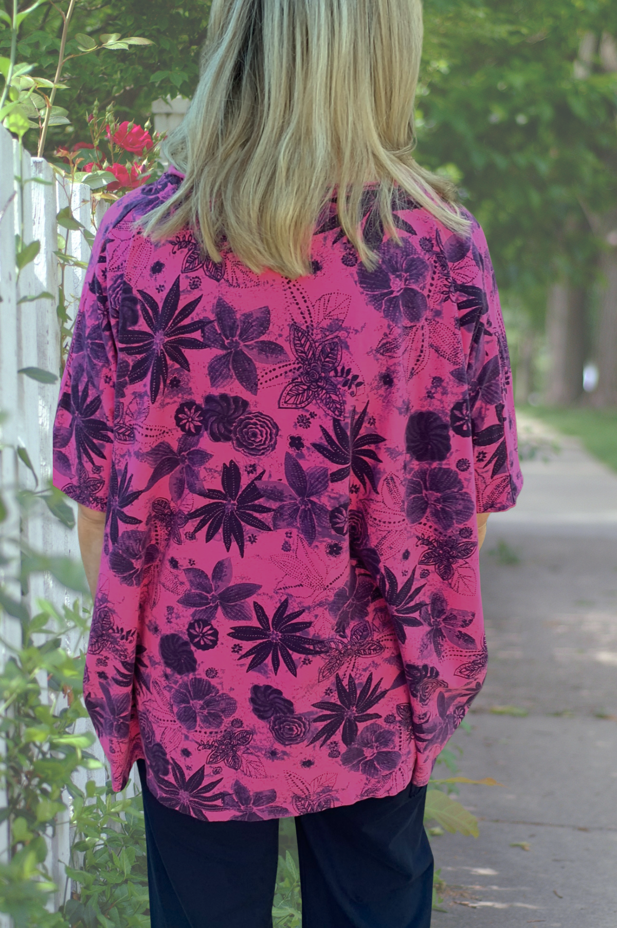 Prairie Cotton Blouson One Size Tunic-Indigo Floral - thread to cloth