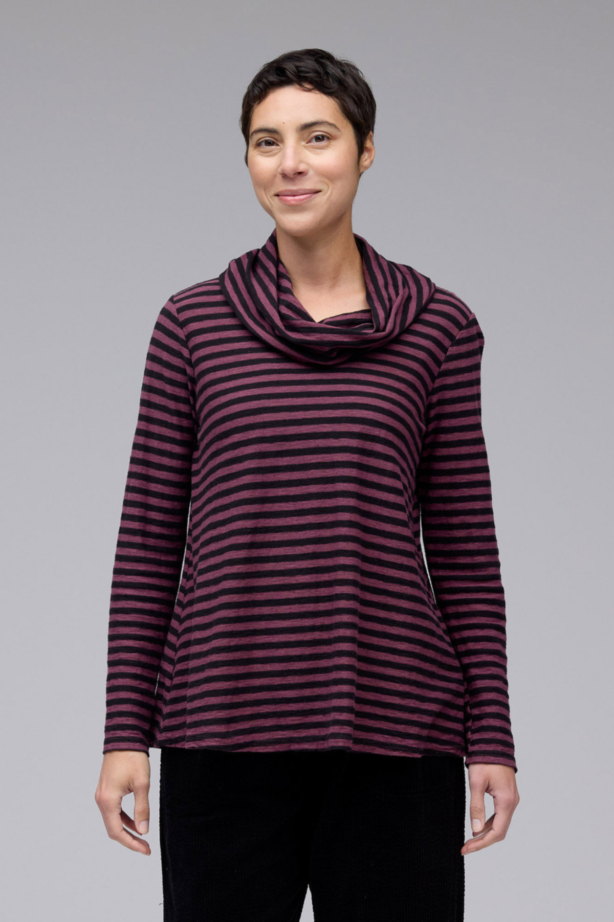 Cut Loose Black Stripe Cowl Neck Pullover Fall 2025-Special Order