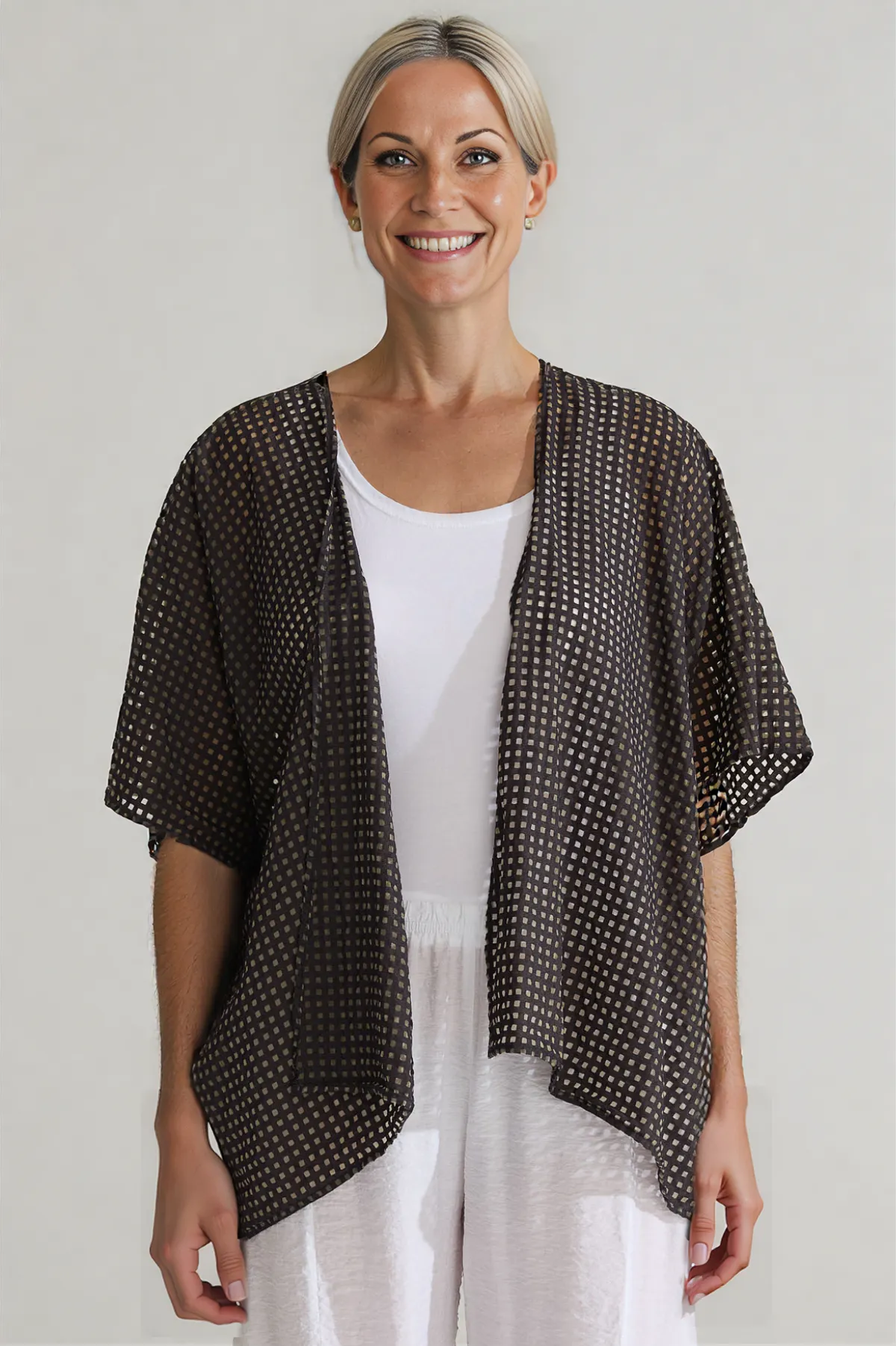 Cut Loose Check Burnout Shawl Cardi Summer 2025- Special Order