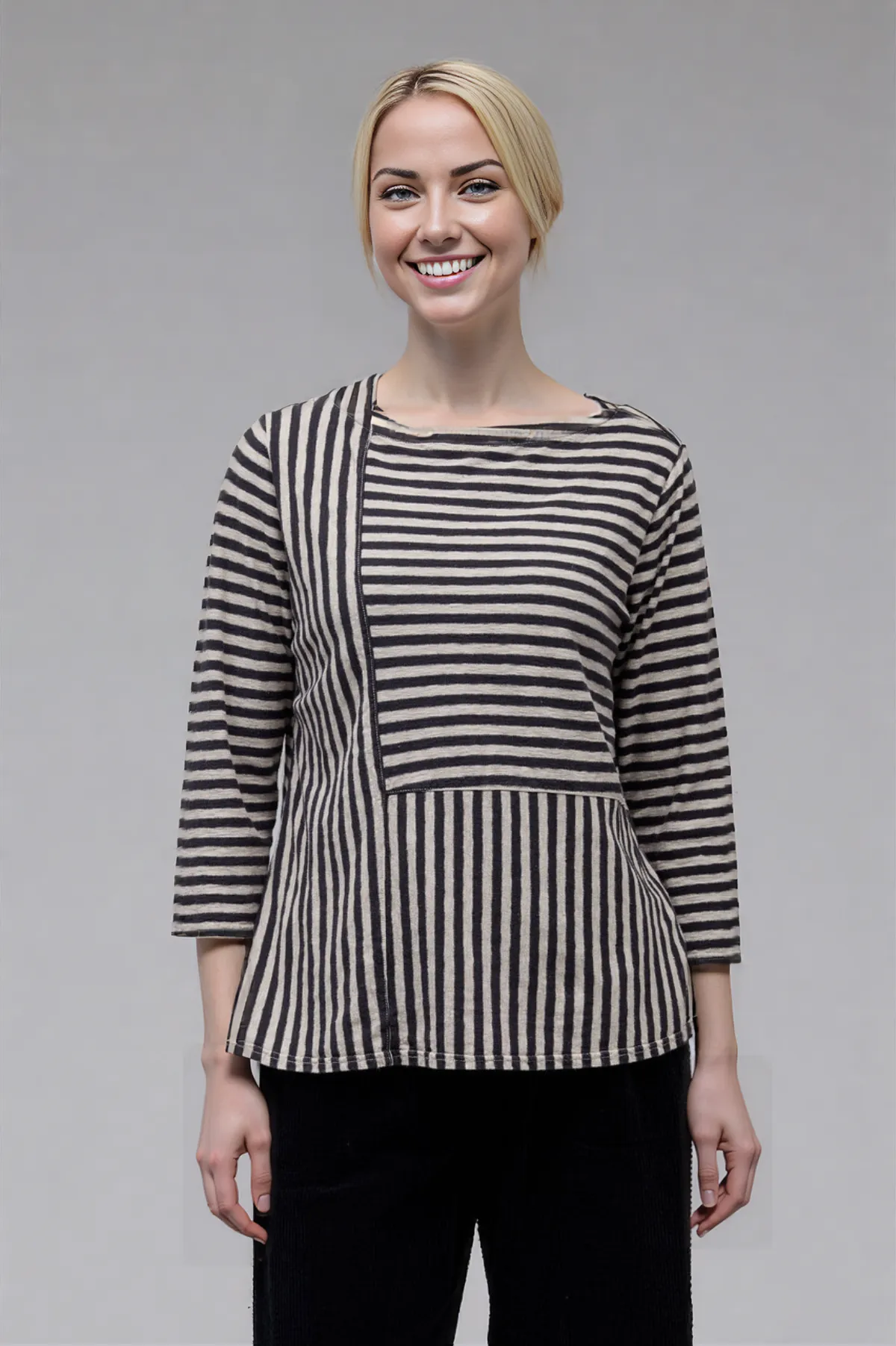 Cut Loose Black Stripe Patch Aline Boatneck Top Fall 2025-Special Order