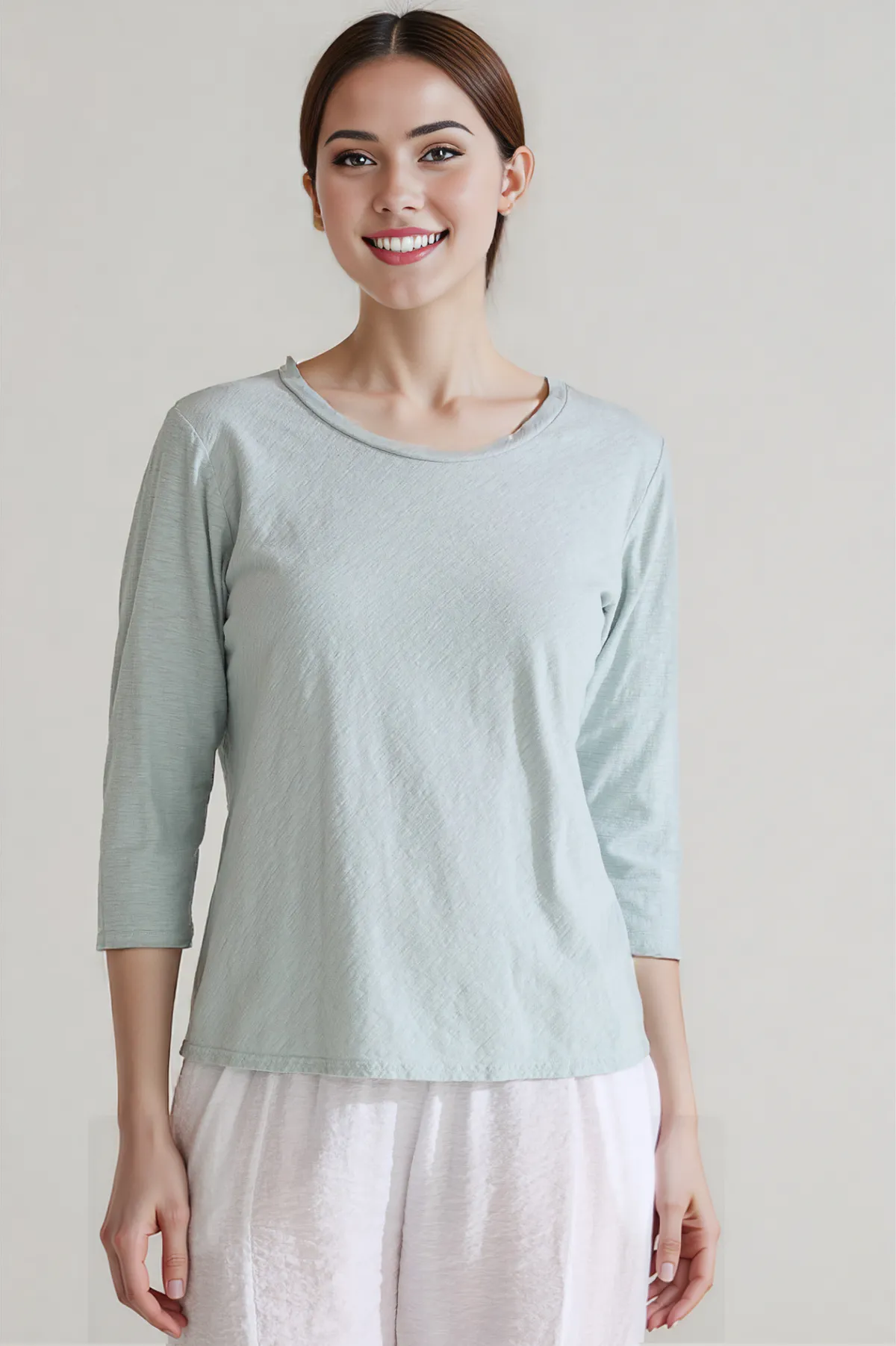 Cut Loose Clothing Linen Cotton Jersey 3/4 Sleeve Bias Tee -Manuka