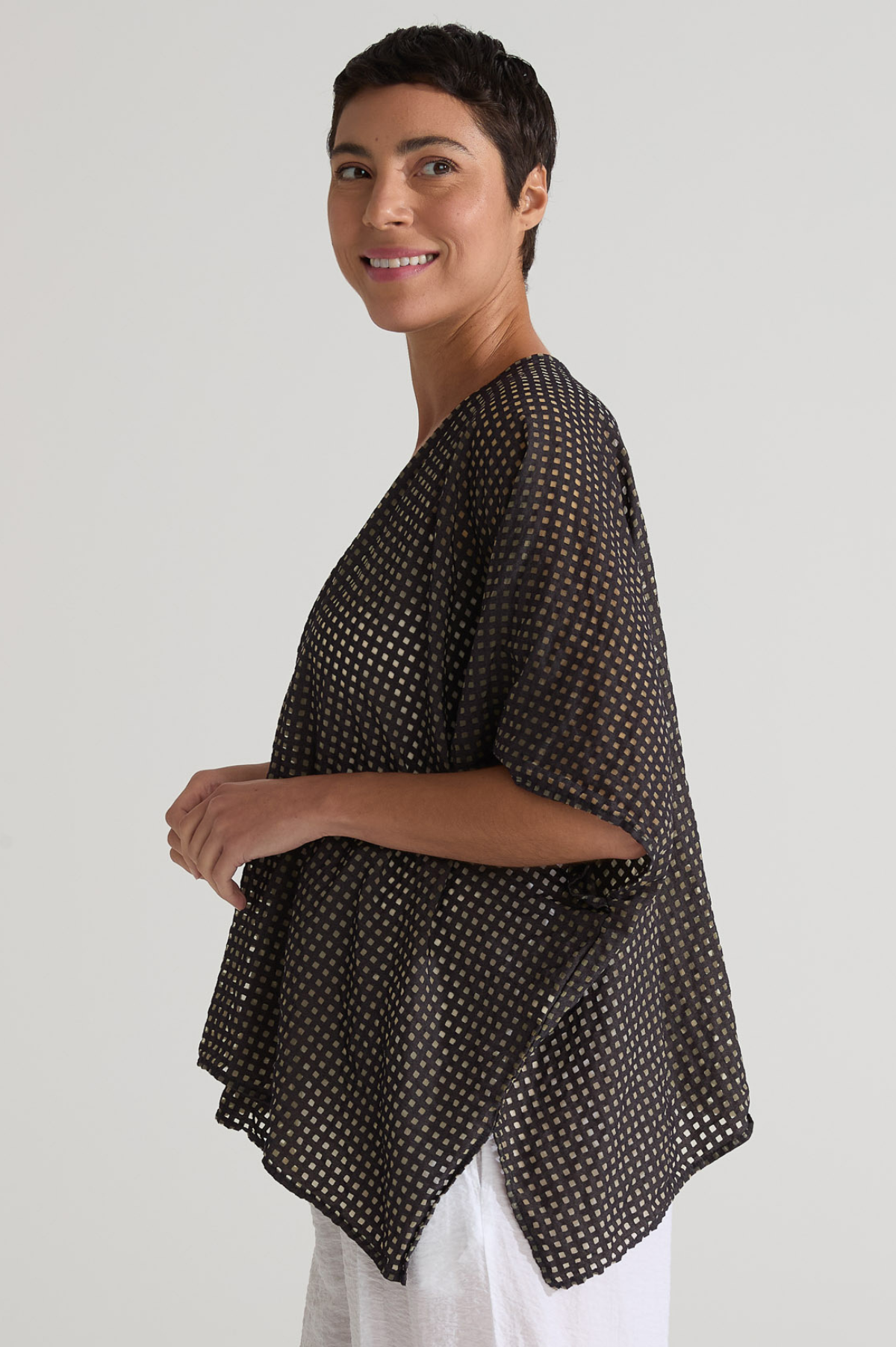 Cut Loose Check Burnout Shawl Cardi Summer 2025- Special Order