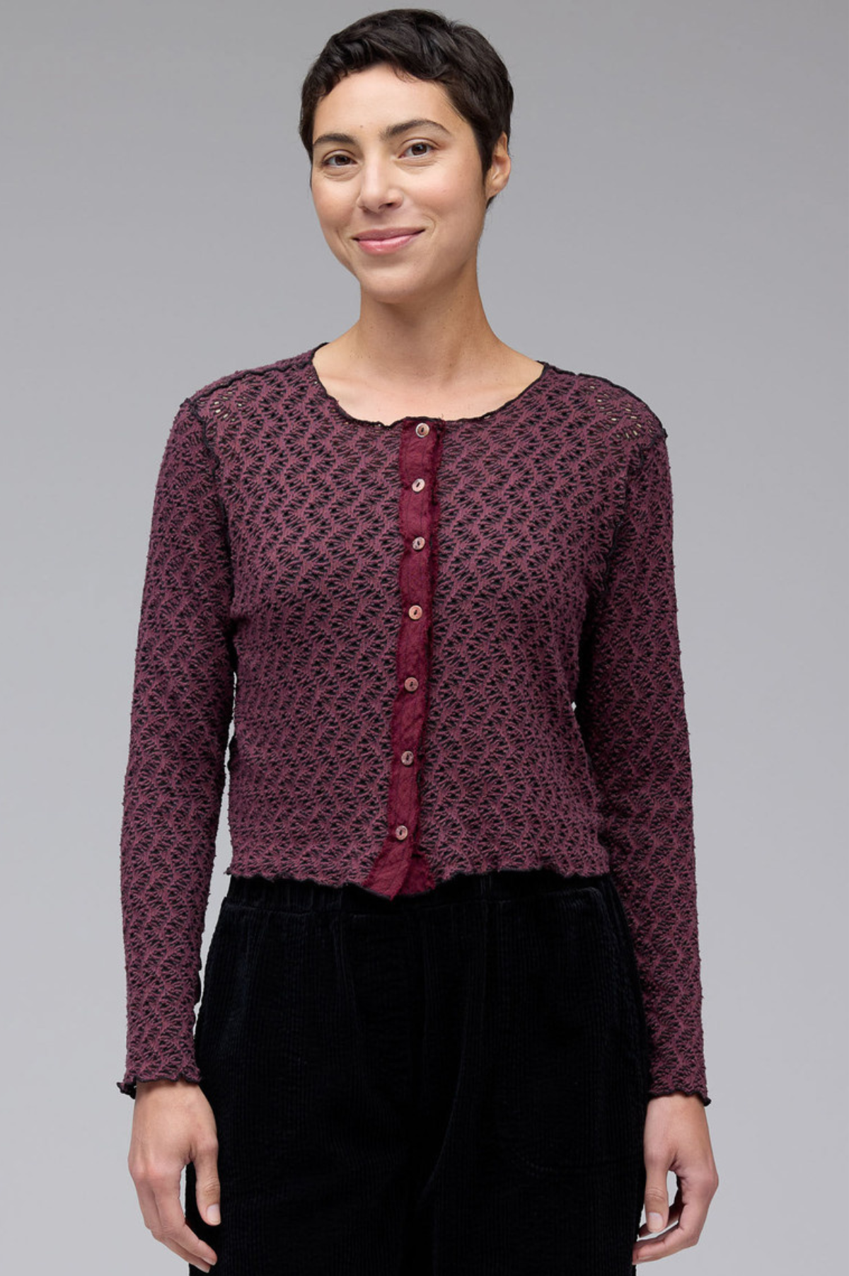Cut Loose Black /Natural Crochet Button Cropped Cardigan Fall 2025-Special Order