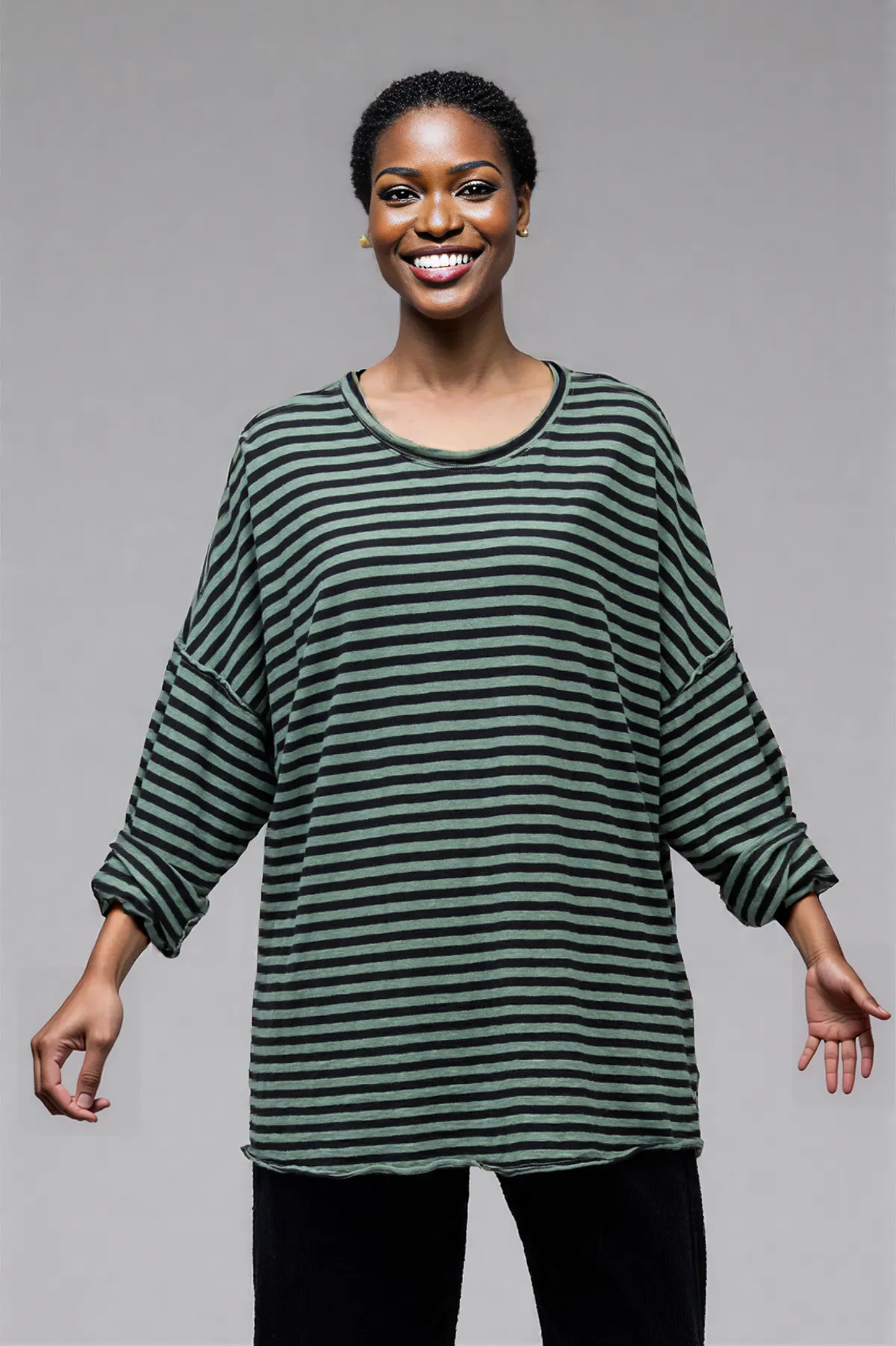 Cut Loose Black Stripe Oversized T-Shirt Top Fall 2025-Special Order