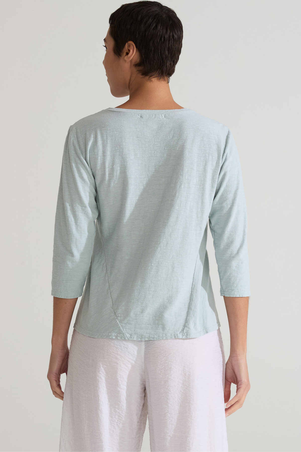 Cut Loose Clothing Linen Cotton Jersey 3/4 Sleeve Bias Tee -Manuka