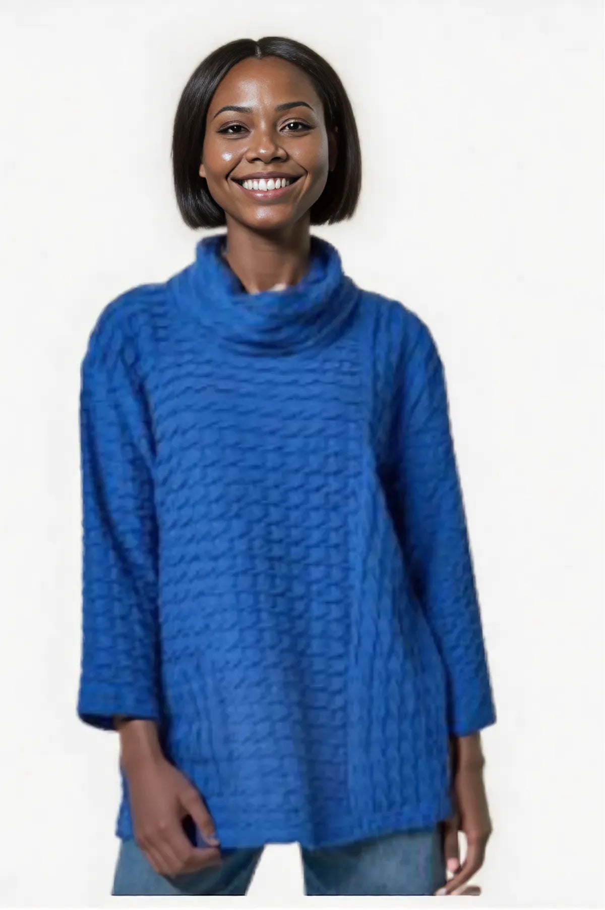 Komil Clothing Waffle Cowl Top Sapphire