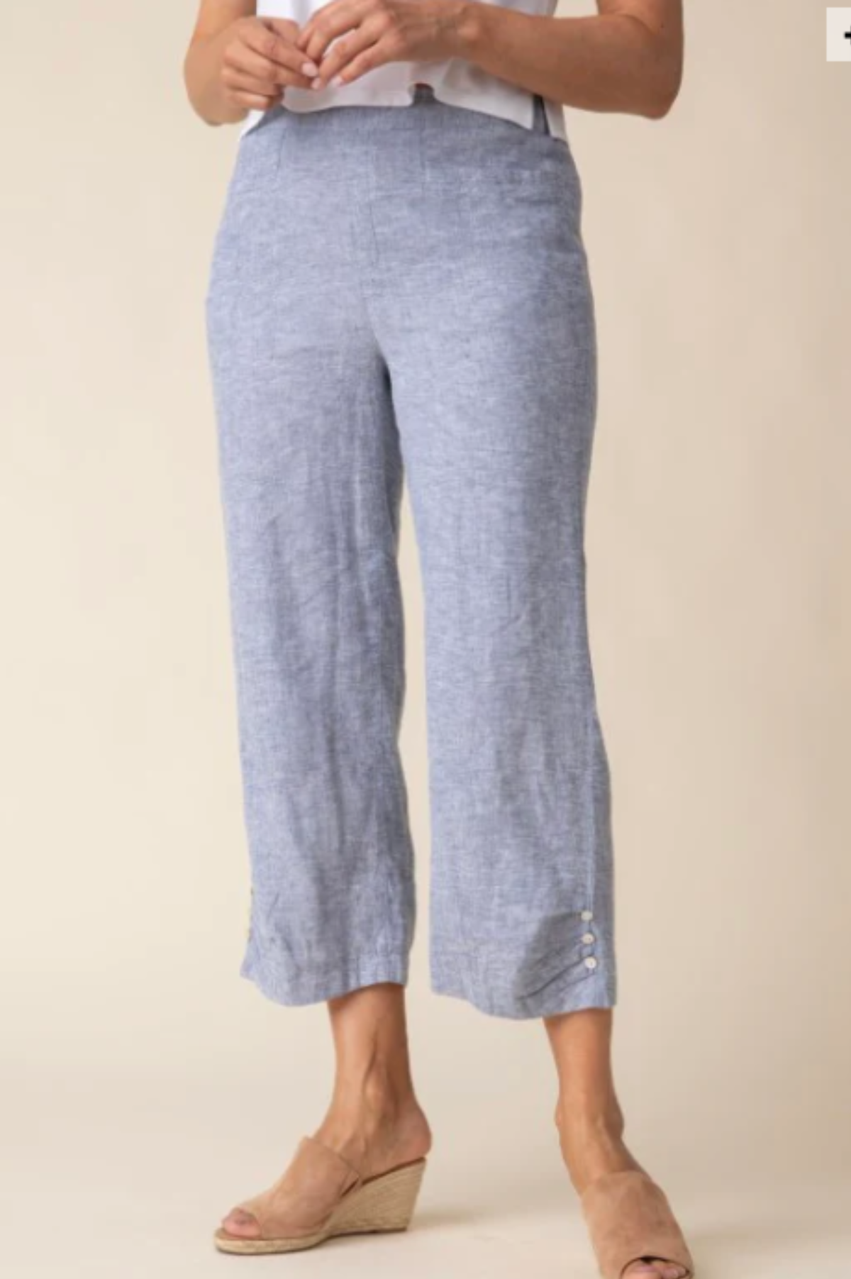 Habitat Clothing Linen Solid Pleat Button Capri