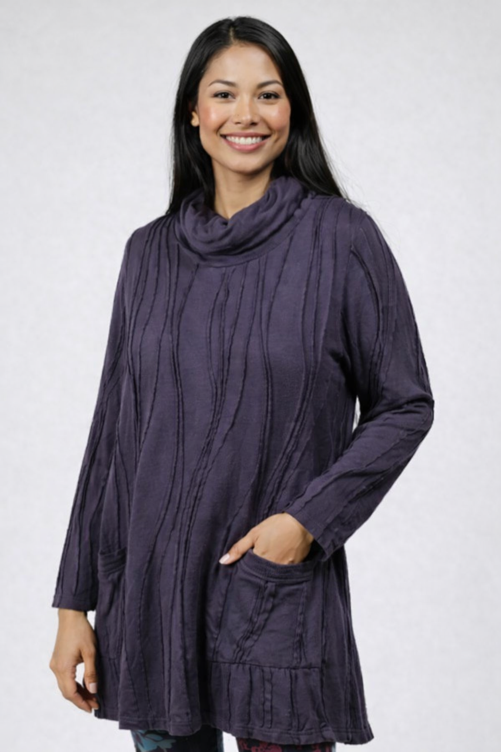 Windhorse Stitched Cowl Neck Tunic- Charcoal