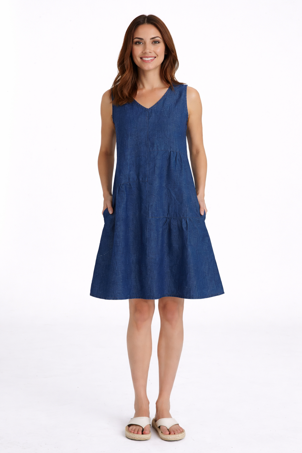 cut loose dresses Flax Denim Patch Dress Spring 2026-Special Order Large p-template-mens-leather-milano color:DeepFig Blue Chiffon Long Sleeve the softness and breathability