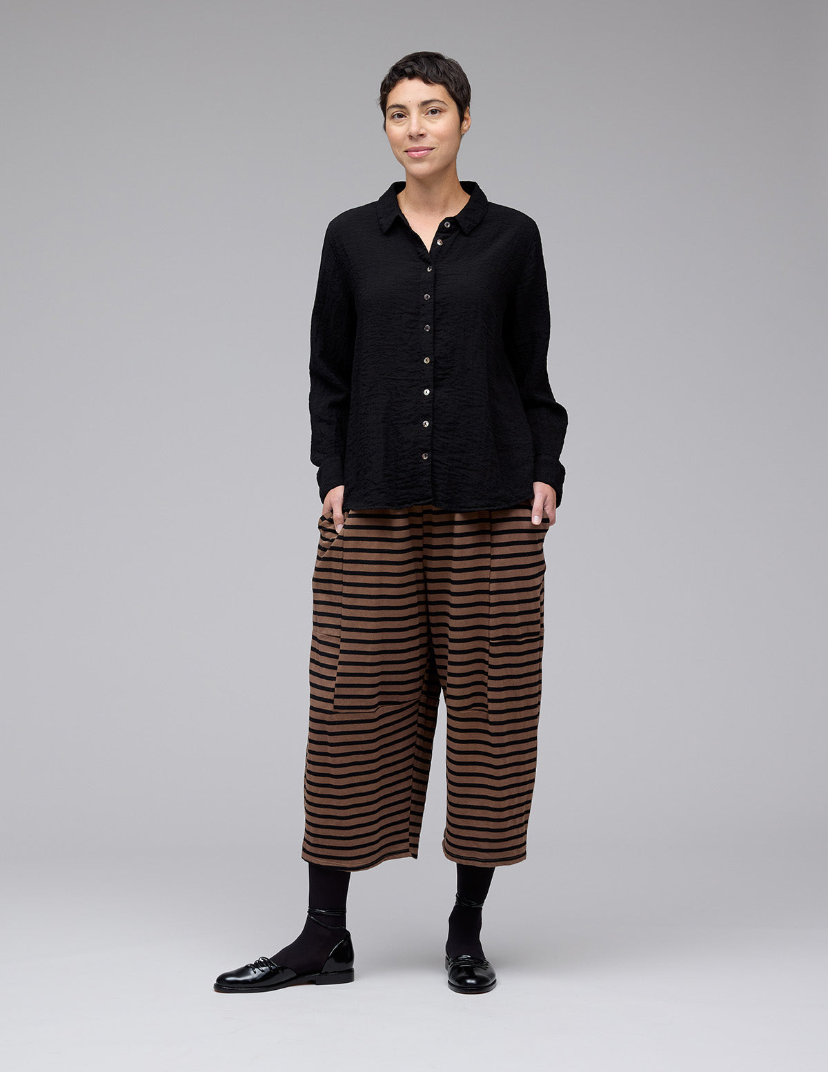 Cut Loose Black Stripe Fleece Balloon Crop Pant Fall 2025-Special Order
