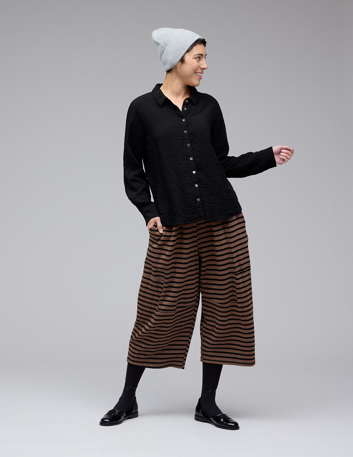 Cut Loose Black Stripe Fleece Balloon Crop Pant Fall 2025-Special Order