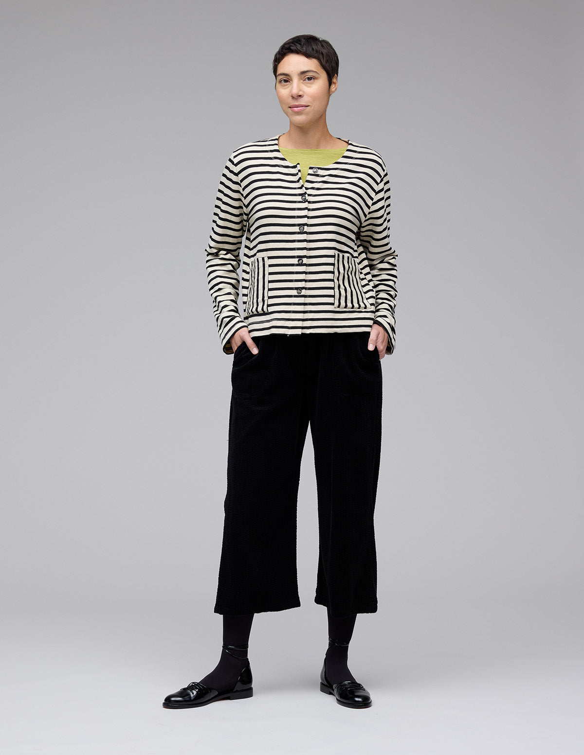 Cut Loose Black Stripe Fleece Cropped Jacket Fall 2025-Special Order