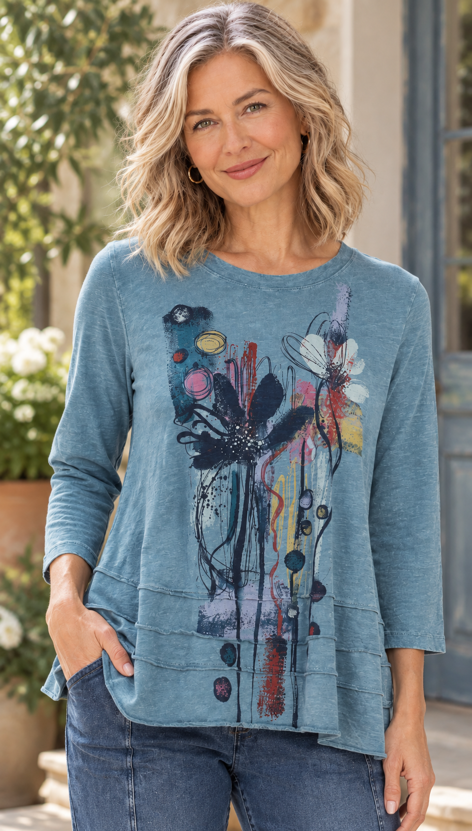 Jess & Jane Mineral Washed Cotton Slub Layered Tunic-Riva