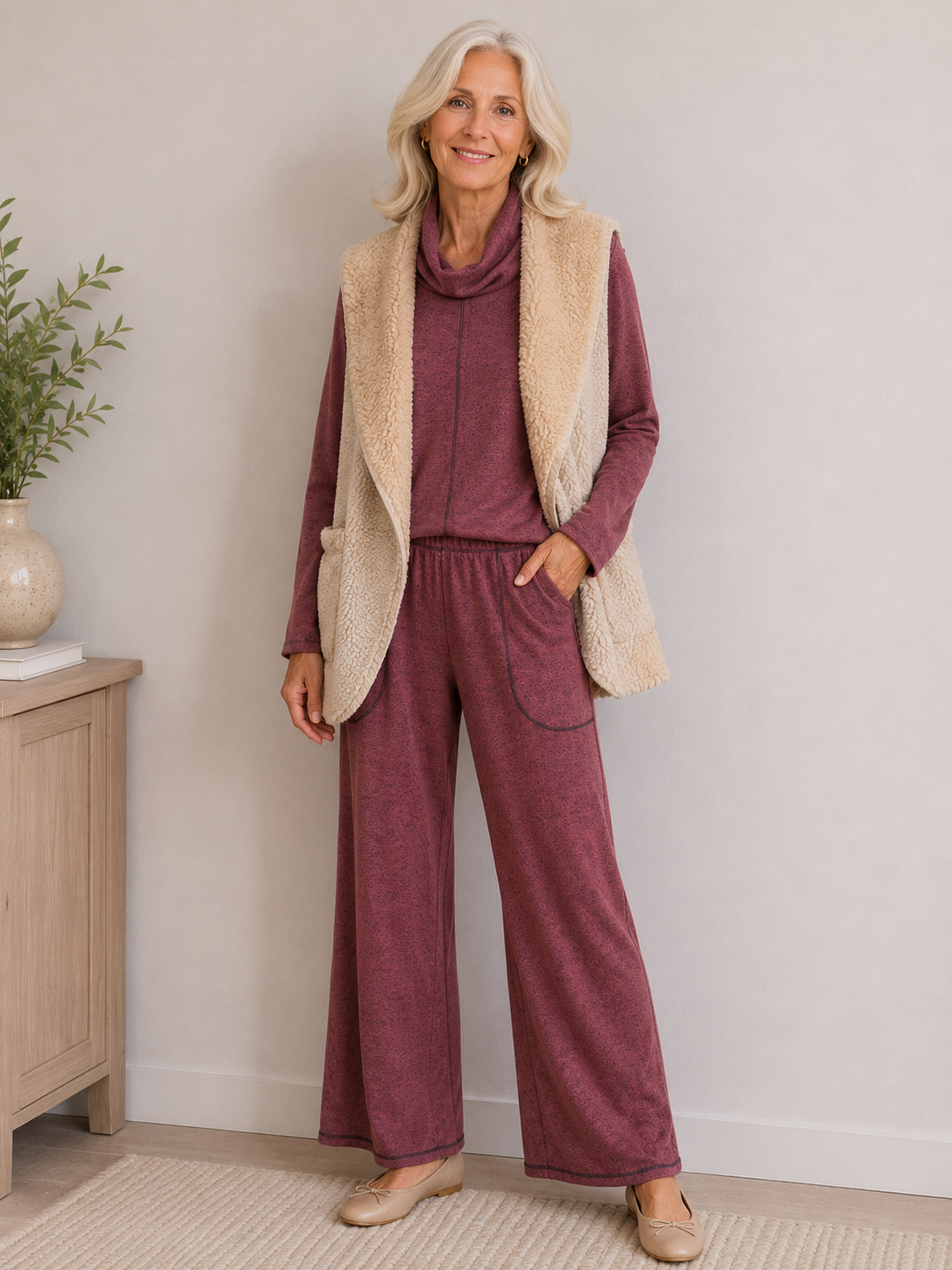 Melange Fleece Vest-Cream by Vine Street