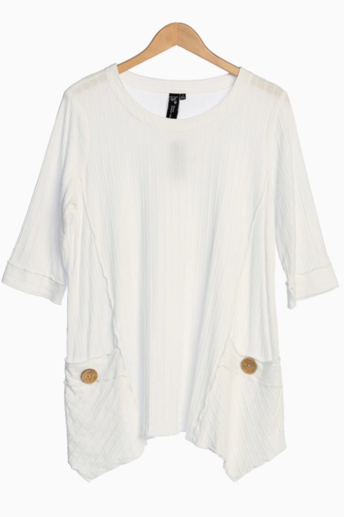 Focus Fashions Ribbed Cotton Two Pocket Tunic-White