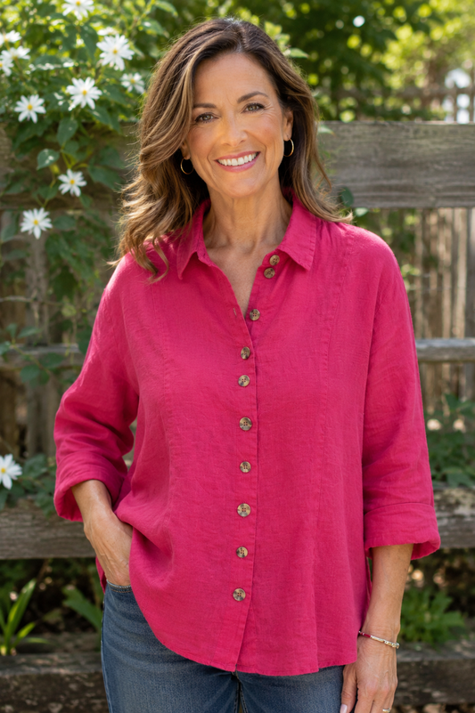 Color Me Cotton Linen Princess Seam Button Shirt by CMC Click - thread to cloth