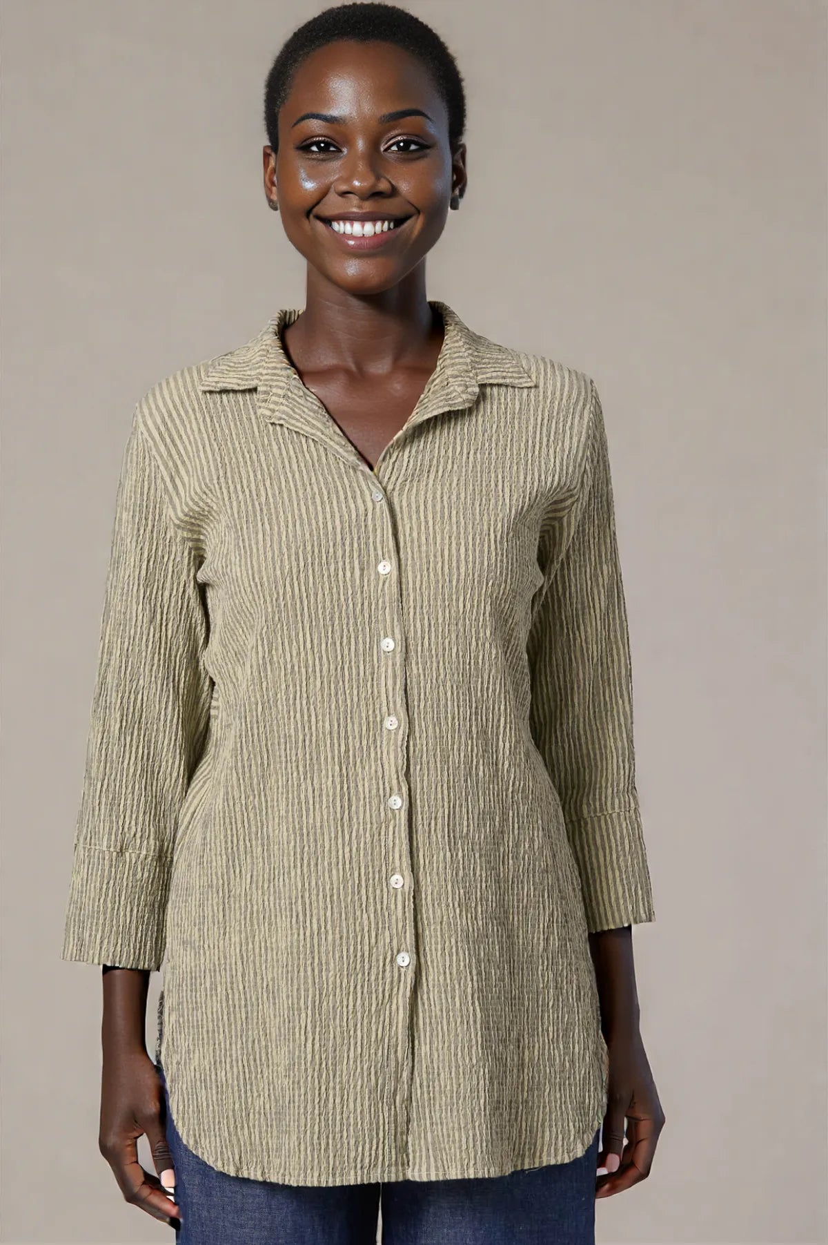 Cut Loose Linen Grey Stripe Crinkle Easy Shirt