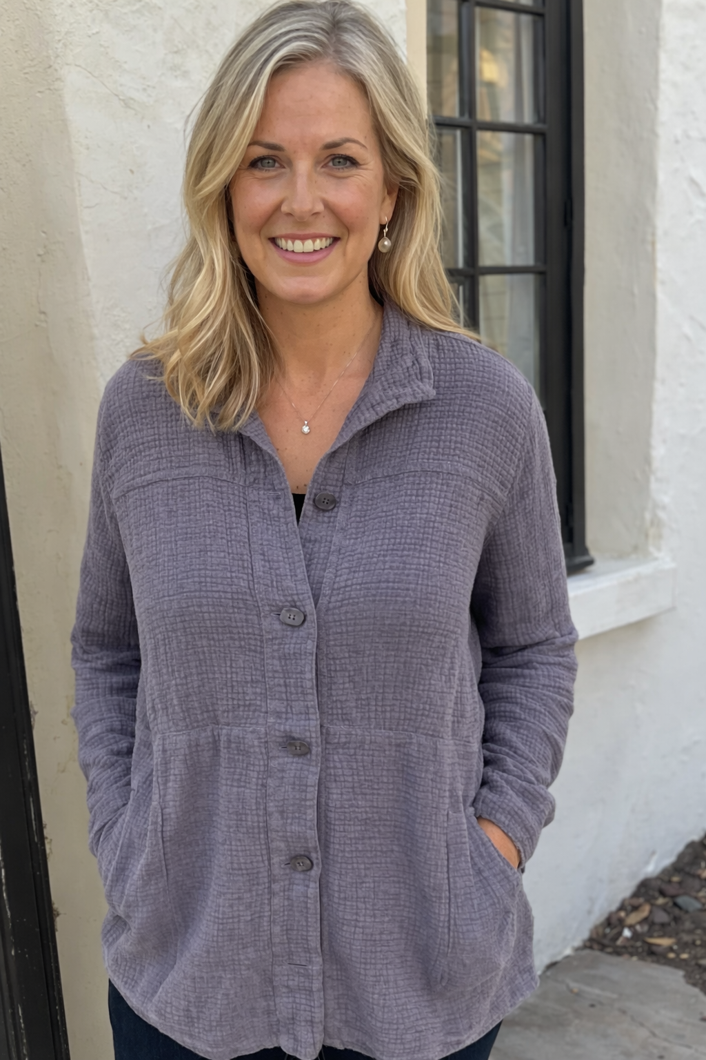 Focus Light Weight Waffle Weave Jacket w/Roll Up Sleeve-Graphite