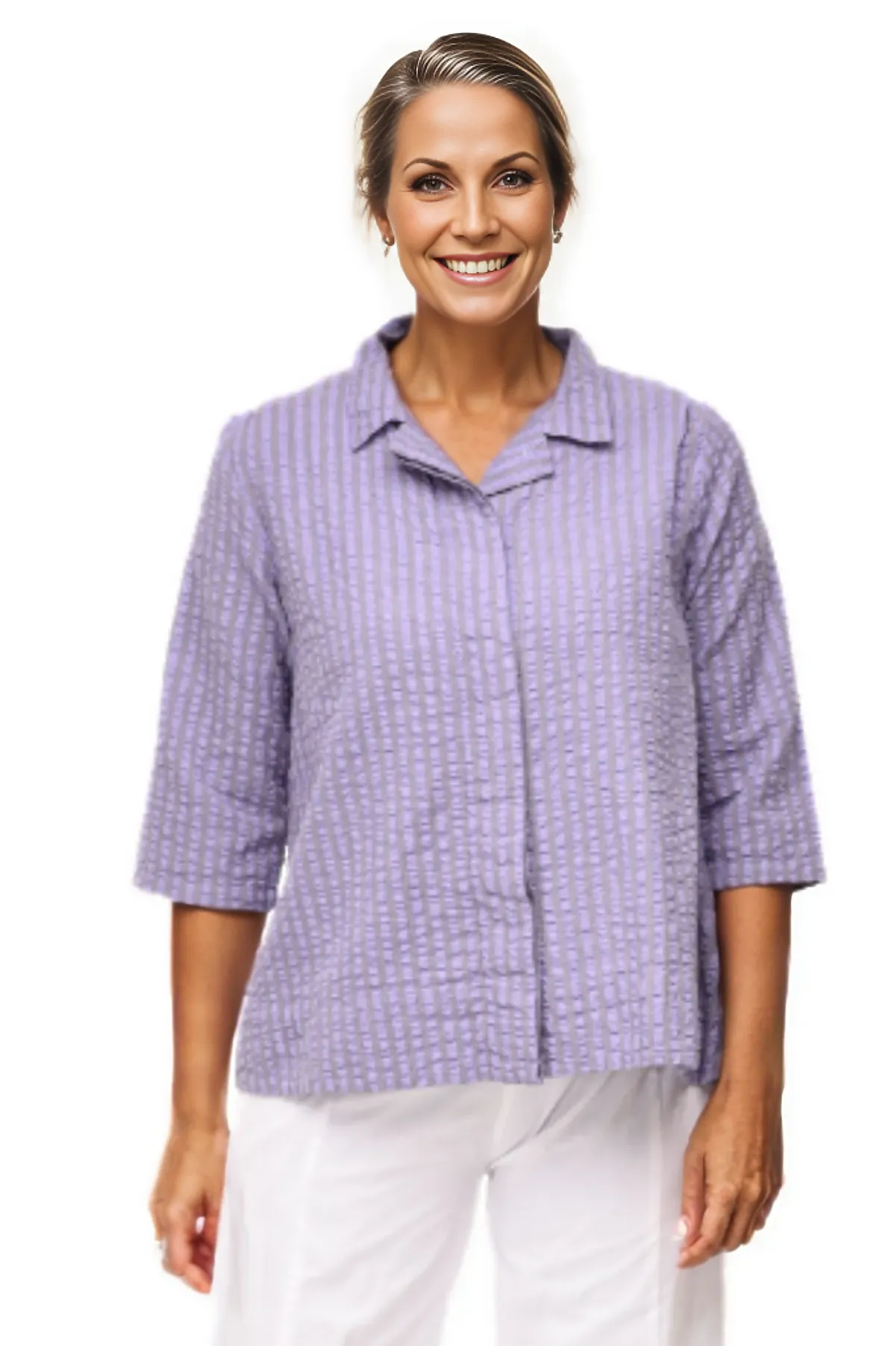 Tulip Clothing Grayson Top in Sully Seersucker Stripe-Lavender