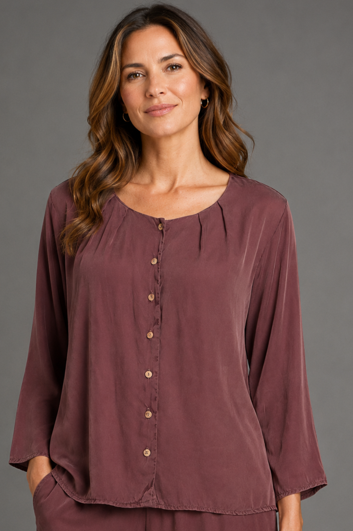 Cut Loose Vintage Satin Pleated Collarless Shirt Fall 2026- Special Order