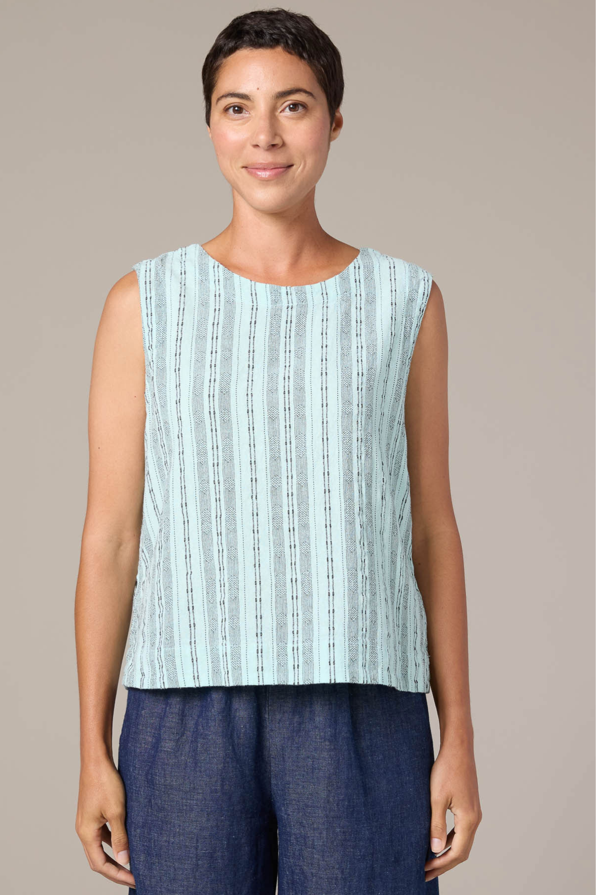 Cut Loose Pinstripe Linen Shell w/Wide Facing Spring 2026- Special Order