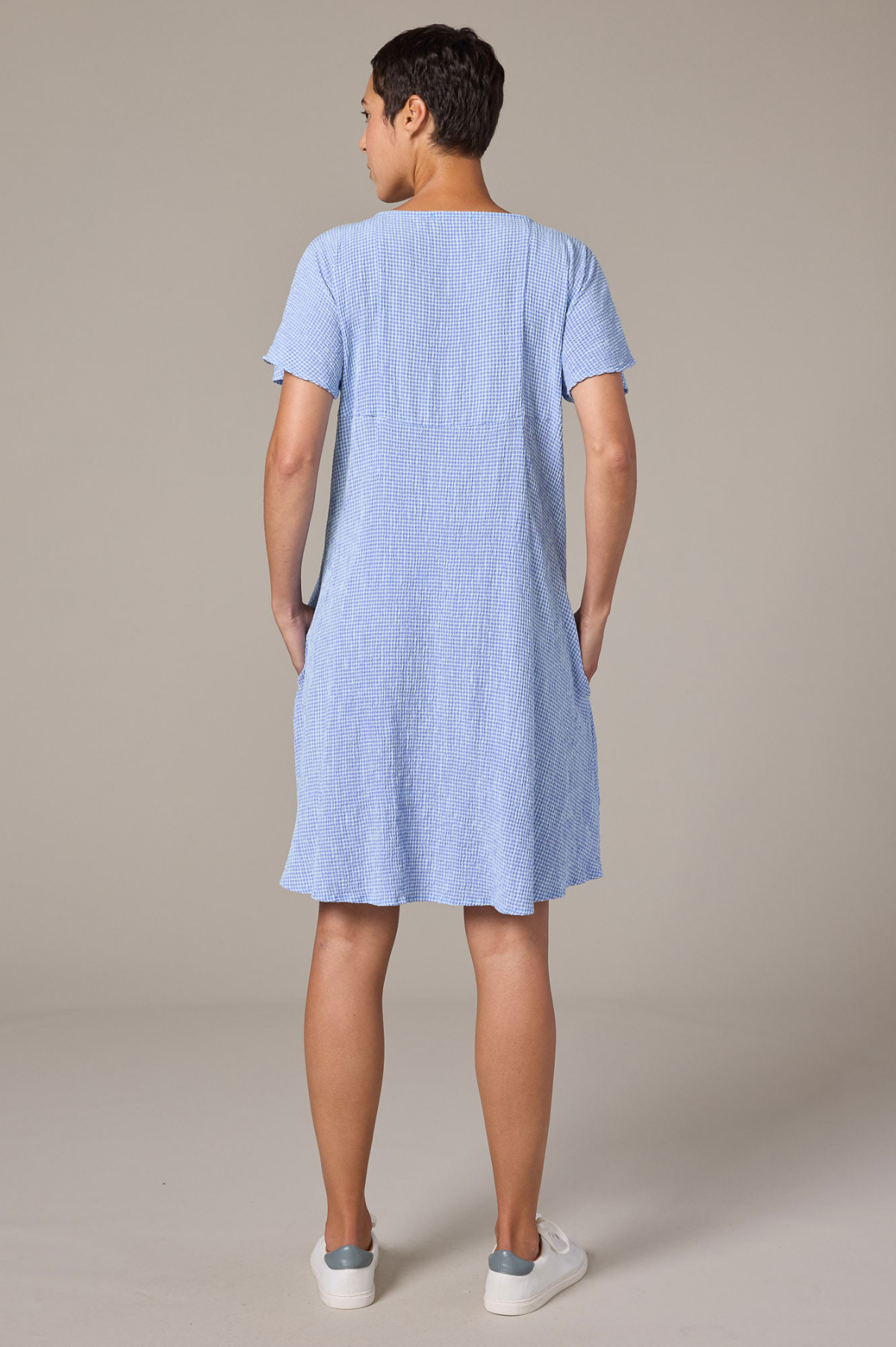 Cut Loose Crinkle Check V-Neck Swing Dress 