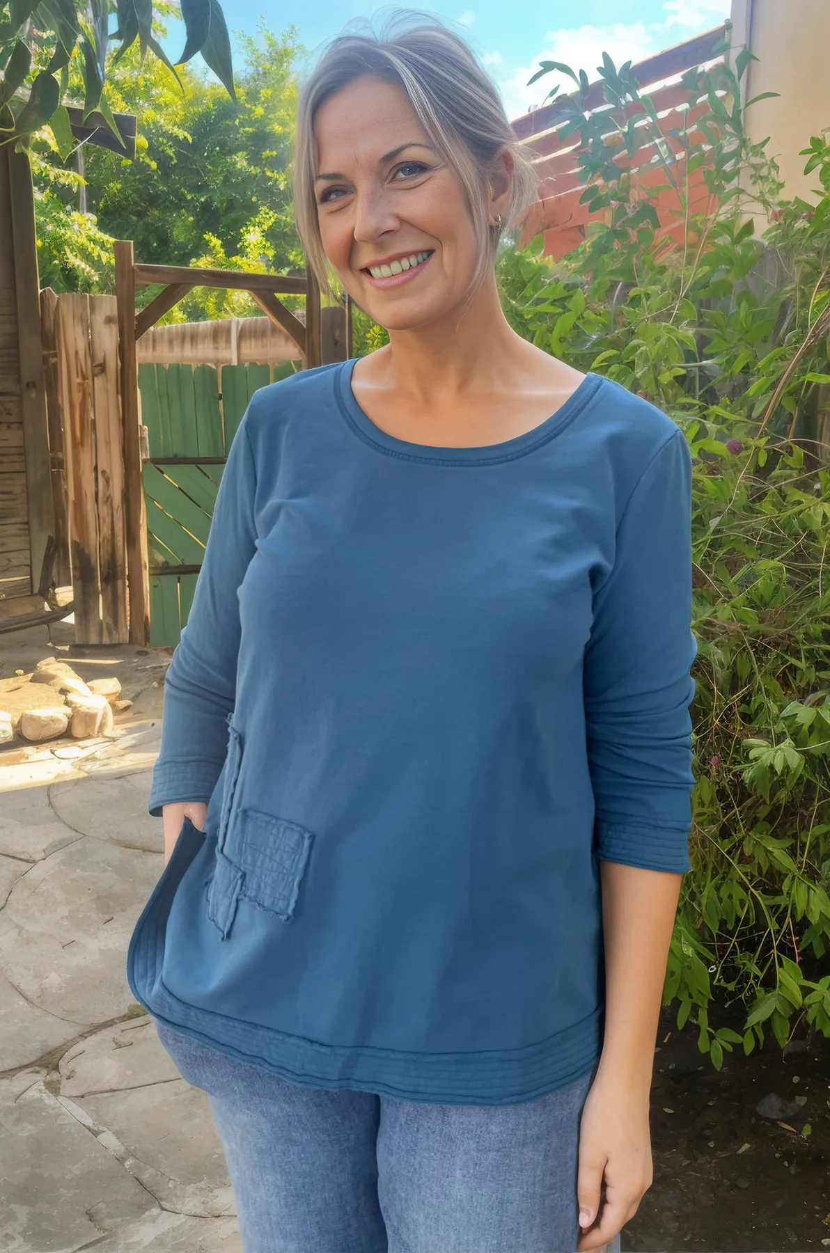 Focus French Terry Pullover Top-Capri Blue