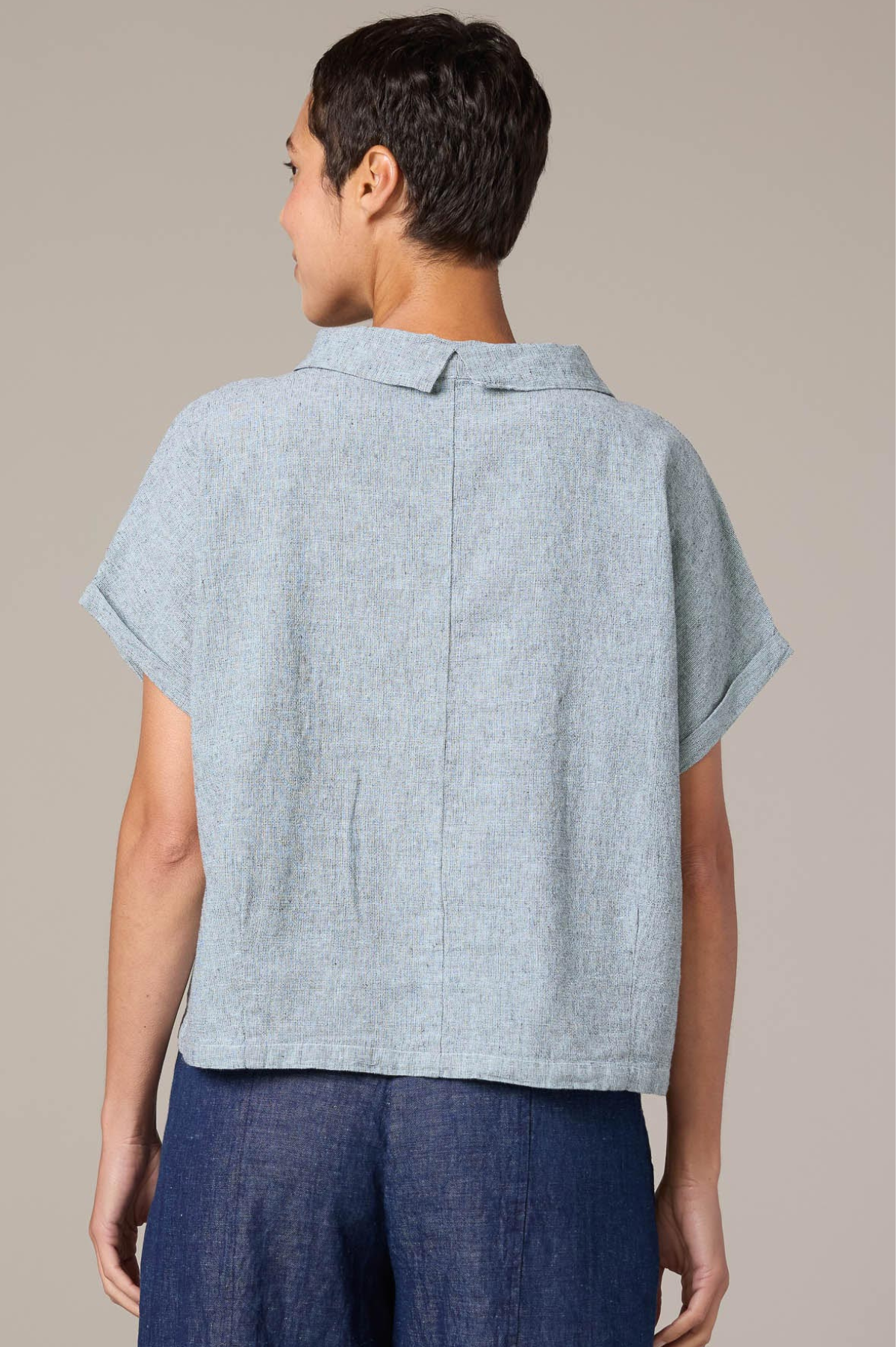 Cut Loose Crosshatch Linen Cotton Roll Sleeve Cowl Top Spring