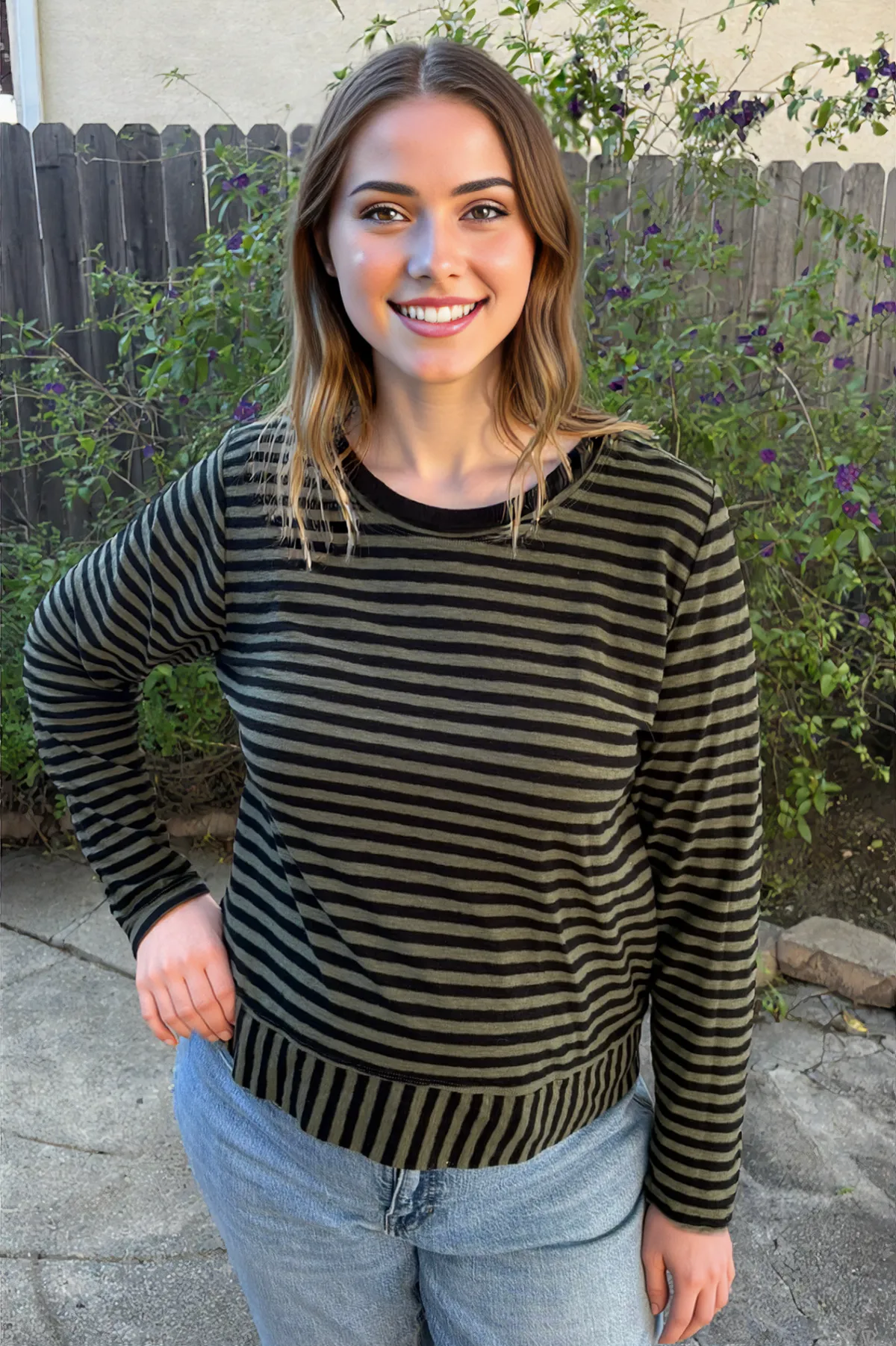 Cut Loose Clothing Black Stripe Cropped Top -Kelp