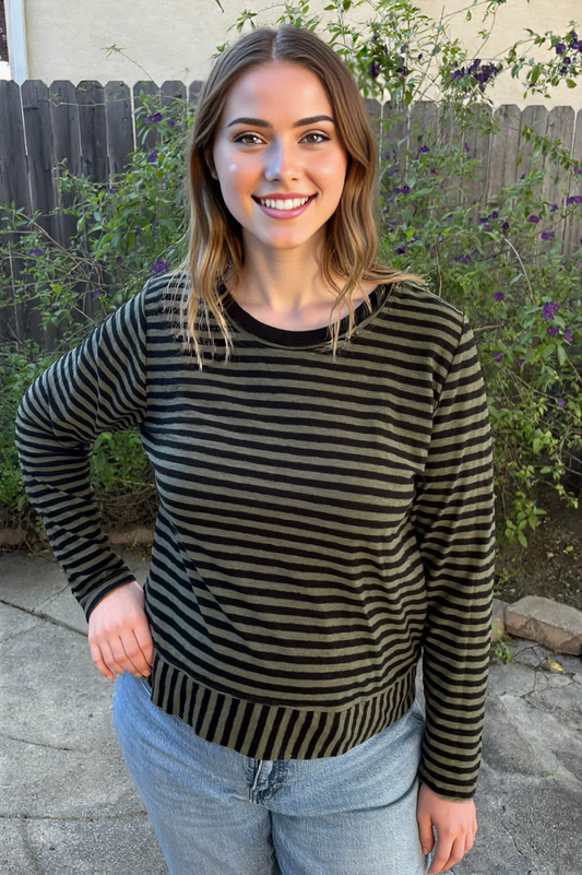 Cut Loose Clothing Black Stripe Cropped Top -Kelp