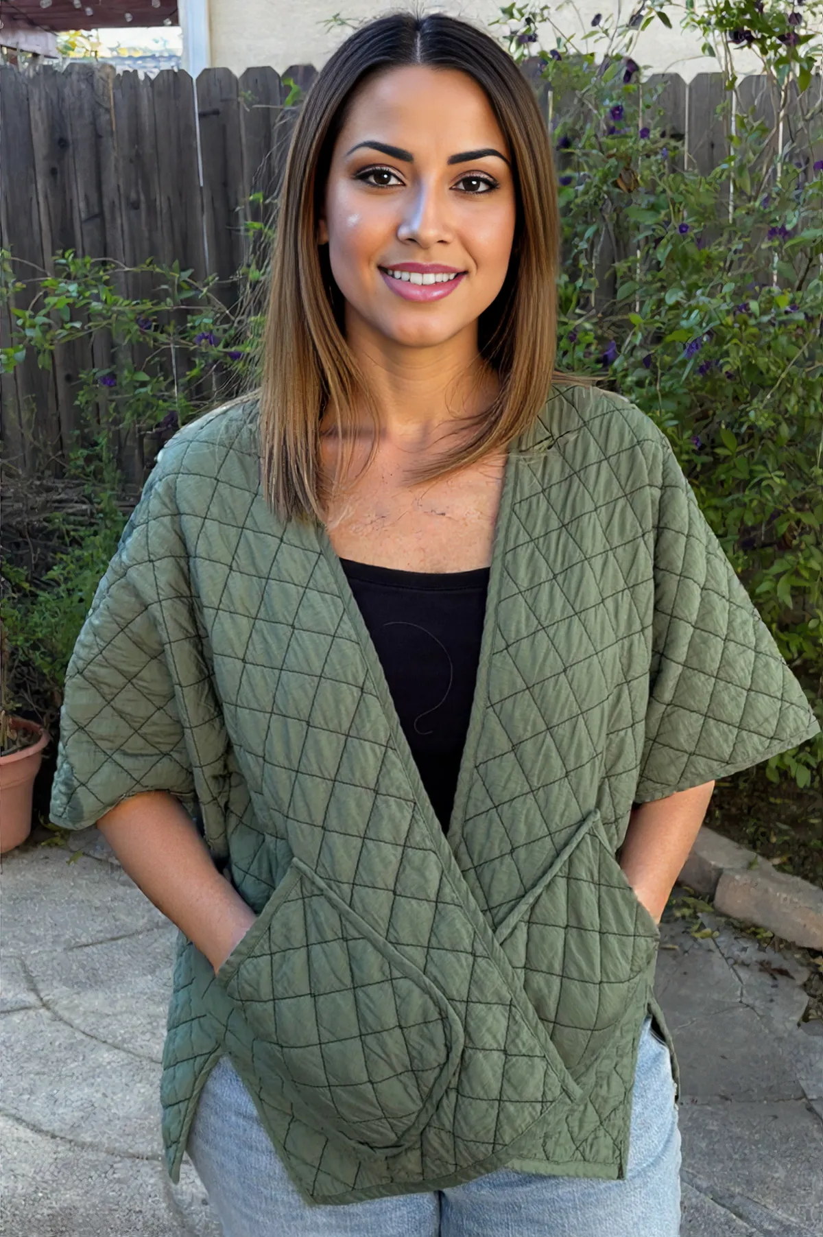 Cut Loose Clothing Quilted Parachute Shawl Cardi Fall -Succulent