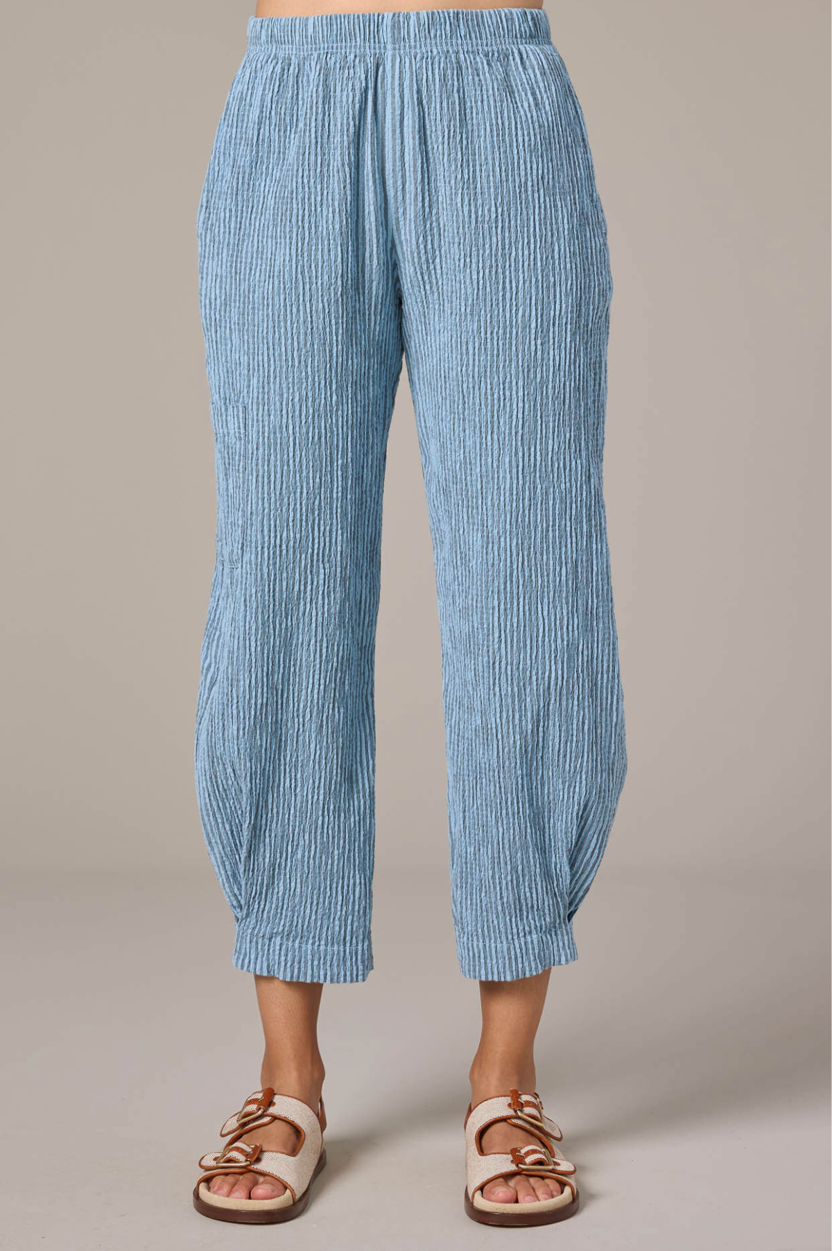 Cut Loose Linen Grey Stripe Crinkle Cargo Pant Spring 2026- Special Order