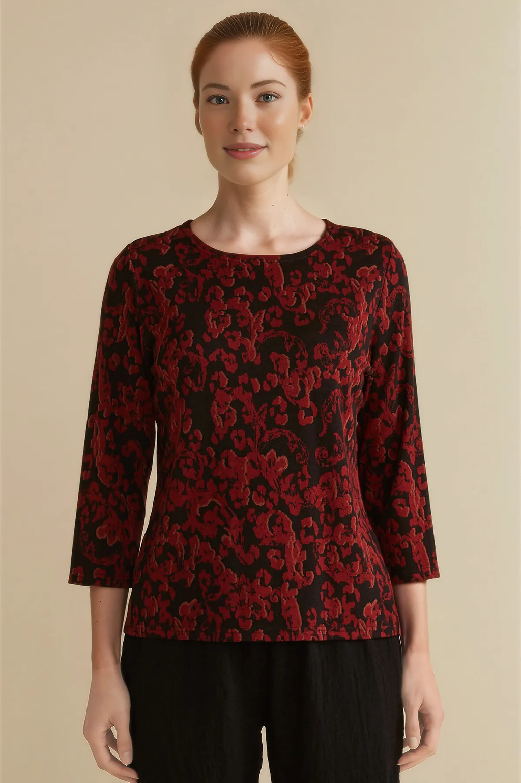 Cut Loose Fall Floral Jacquard Boatneck Tee Fall 2024- Special Order