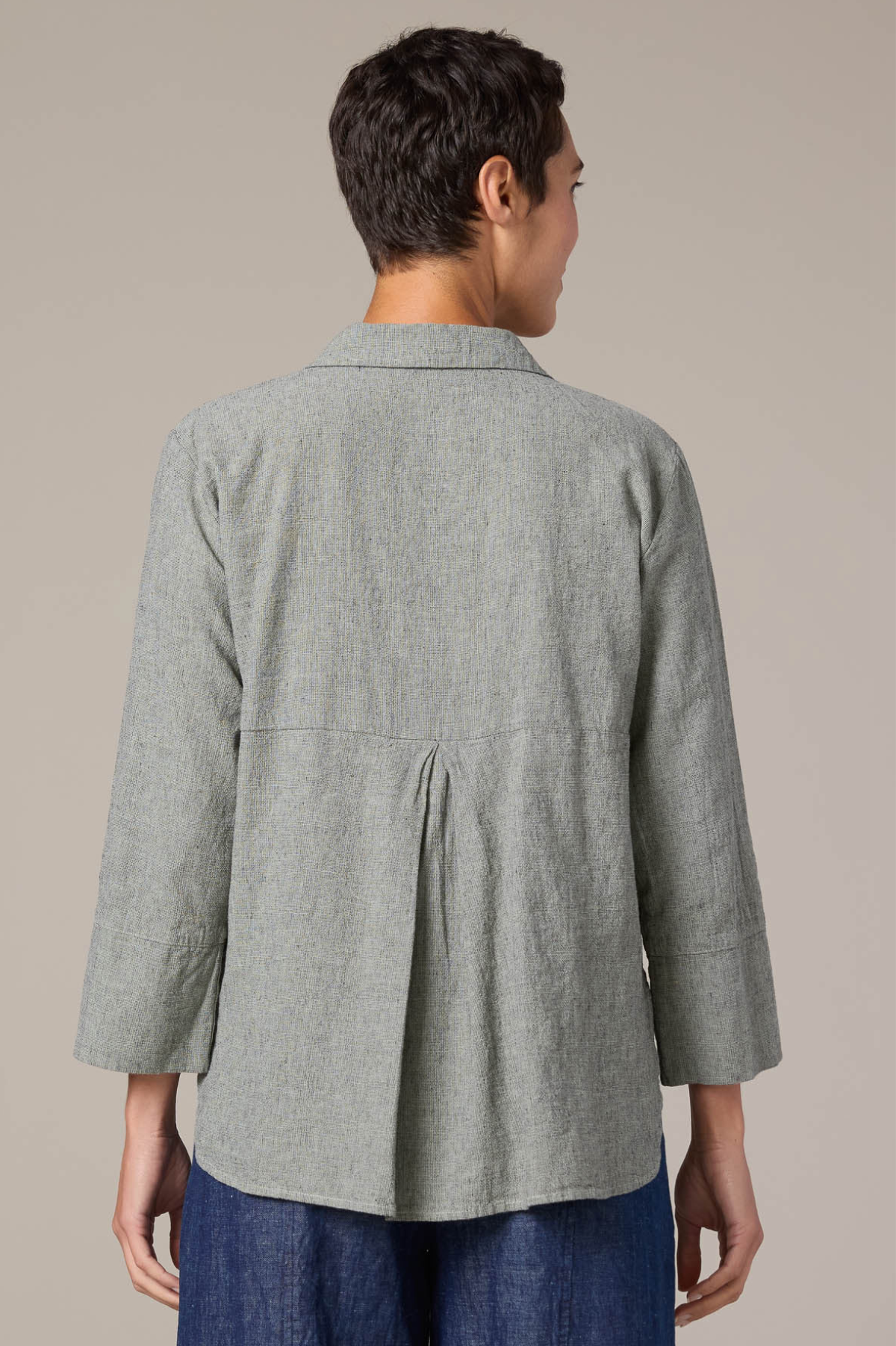 Cut Loose Crosshatch Linen Cotton Crop Easy Shirt 