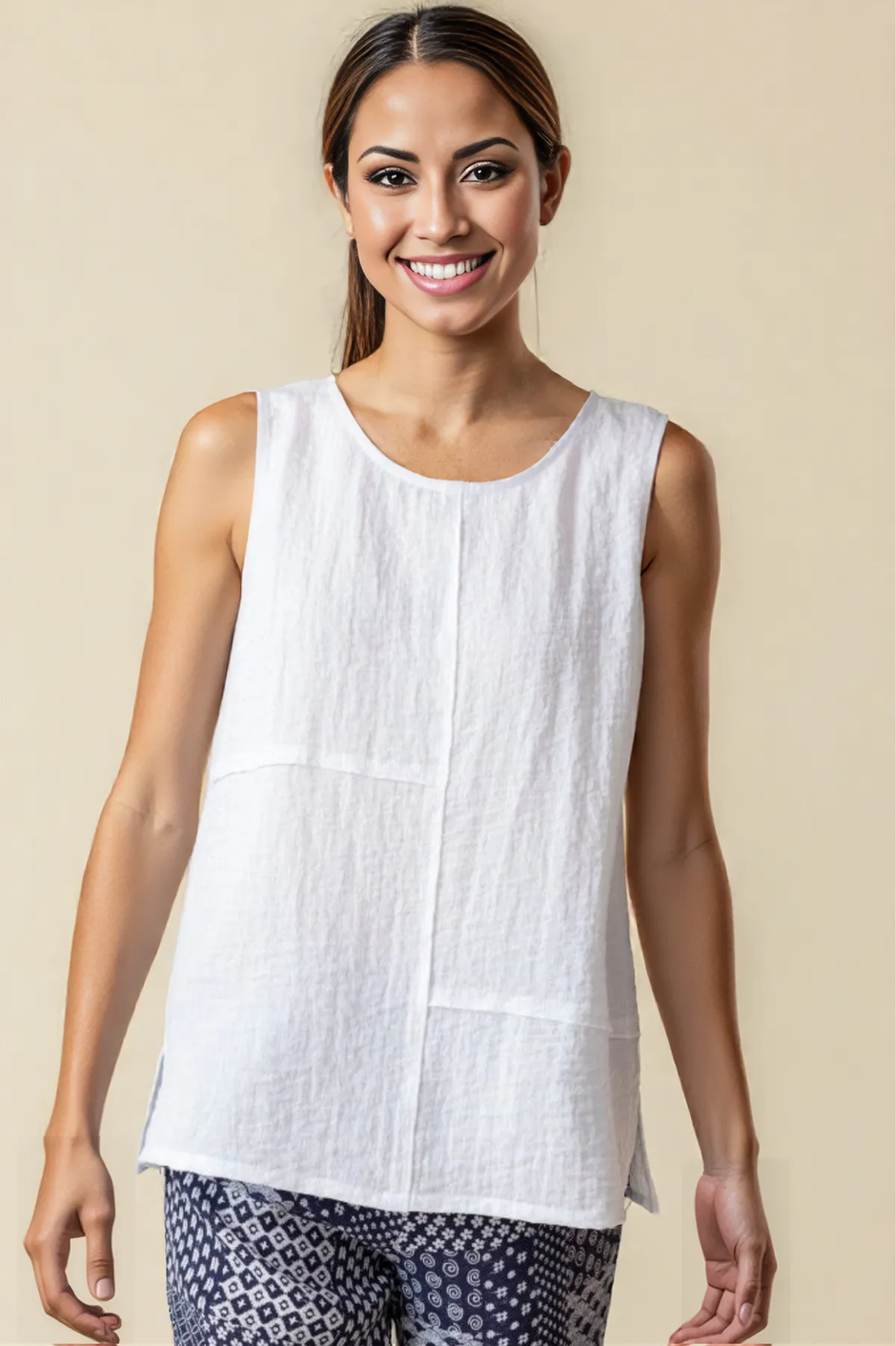 HABITAT LINEN SOLID PLEAT BACK BUTTON TANK main image 1